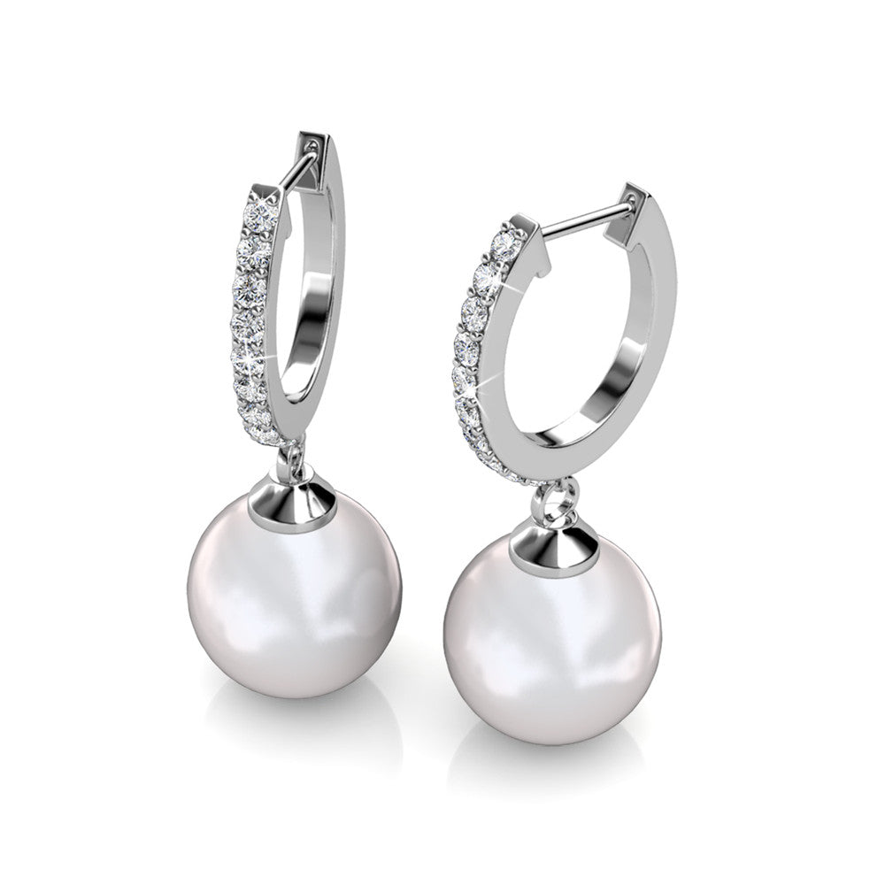 Daphne 18K White Gold Plated Pearl Drop Earrings with Swarovski Crystals