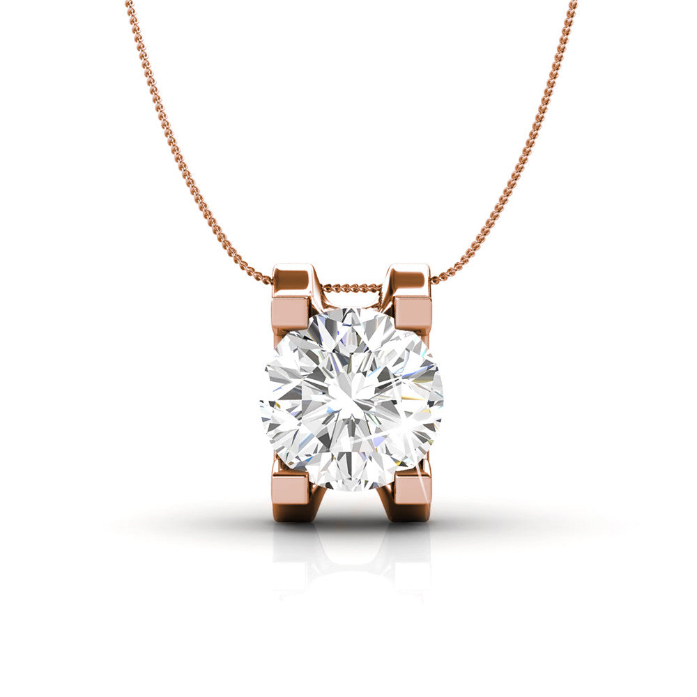 Clara 18k White Gold Plated Pendant Necklace with Solitaire Round Cut Swarovski Crystal