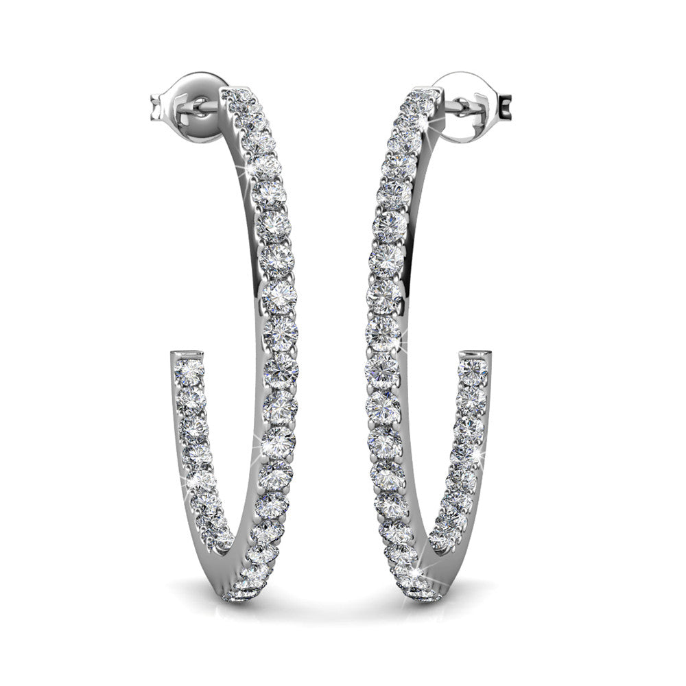 Rosalyn 18k White Gold Plated 20mm Hoop Earrings with Swarovski Crystals