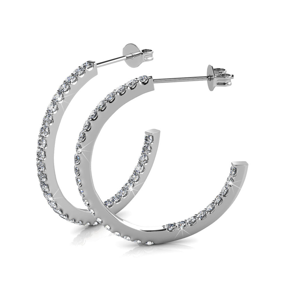 Rosalyn 18k White Gold Plated 20mm Hoop Earrings with Swarovski Crystals