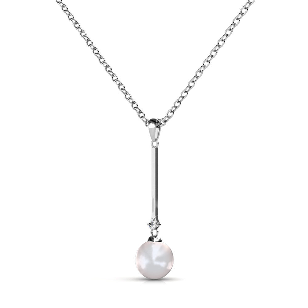 Tatum 18k White Gold Plated Dangle Pearl Pendant Necklace