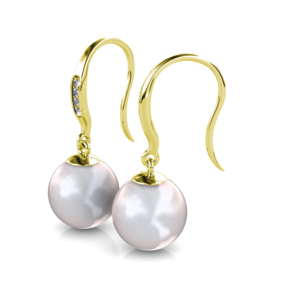 Betty 18k White Gold Plated Shell Pearl Drop Dangle Earrings with Swarovski Crystals