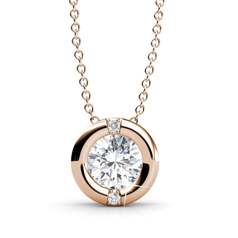 Zara Pendant Necklace with Round-Cut Swarovski Crystals in 18k White Gold Plated Silver