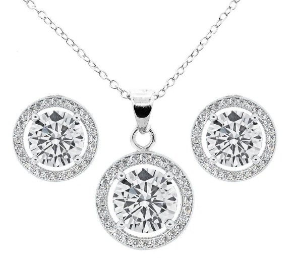 Ariel 18k white gold cubic Zirconia earrings and necklace jewelry set