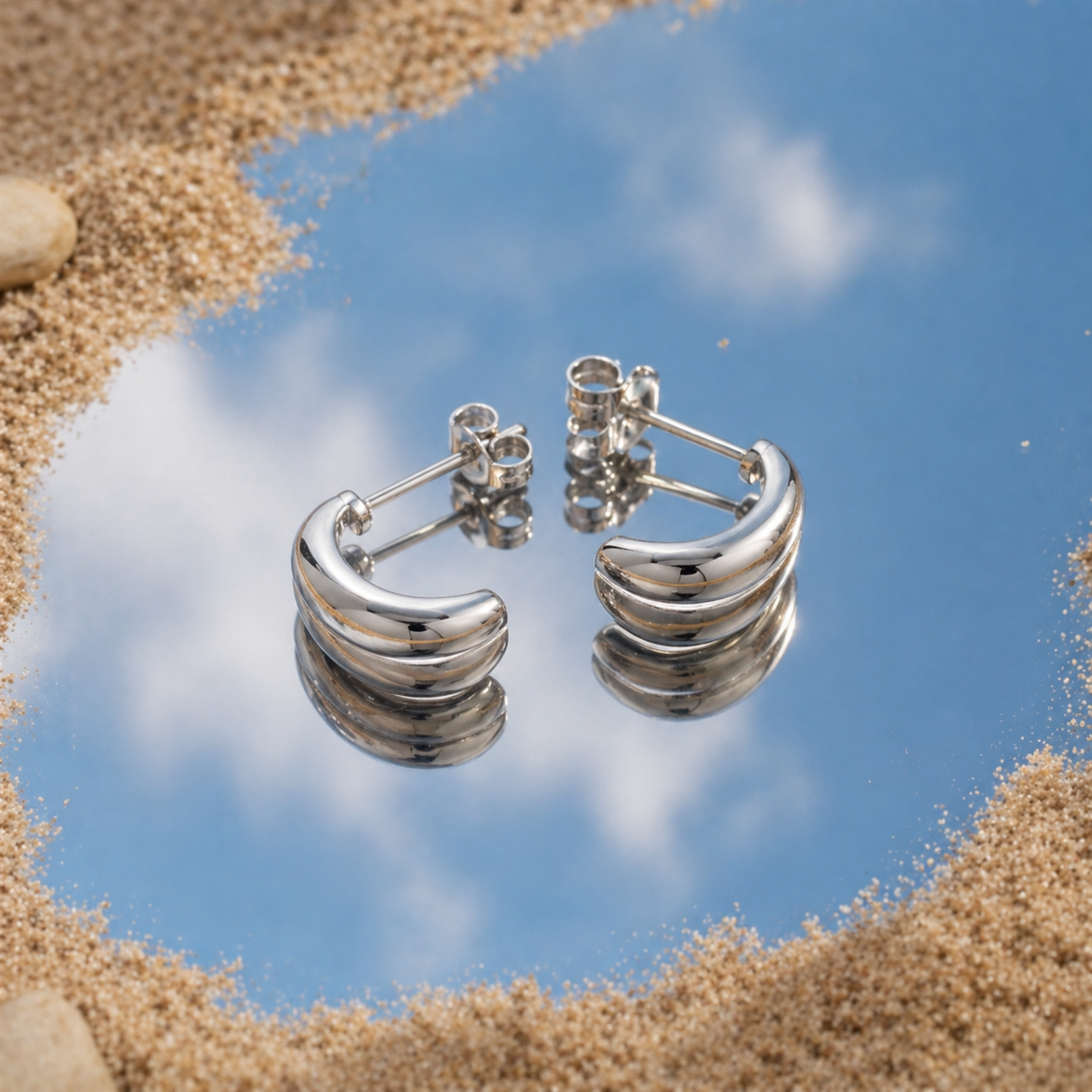 Shae 18k White Gold Plated Semi-Hoop Curved Stud Earrings - FAB FAV