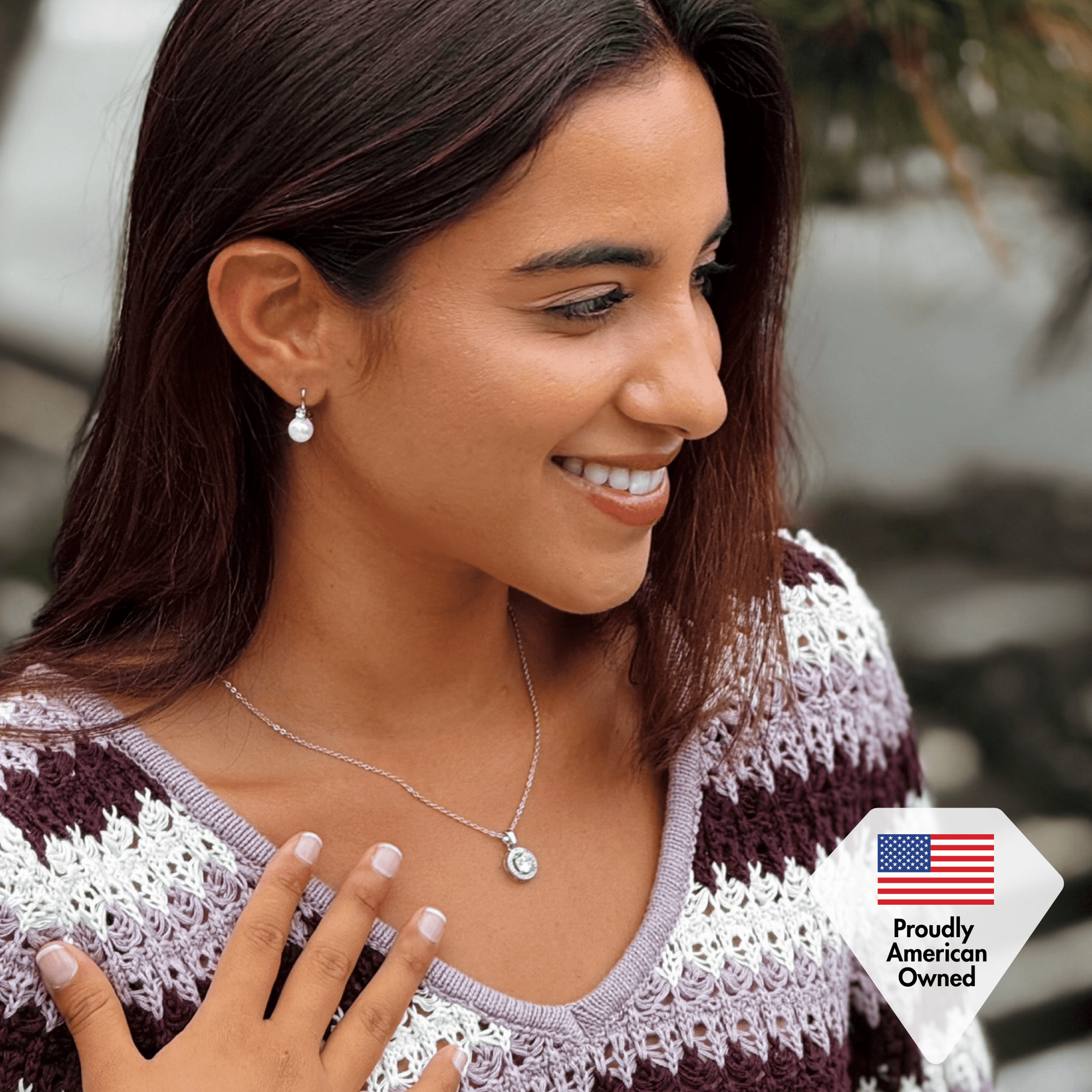 Cassie 18k White Gold Plated Pearl Drop Earrings with Swarovski Crystals