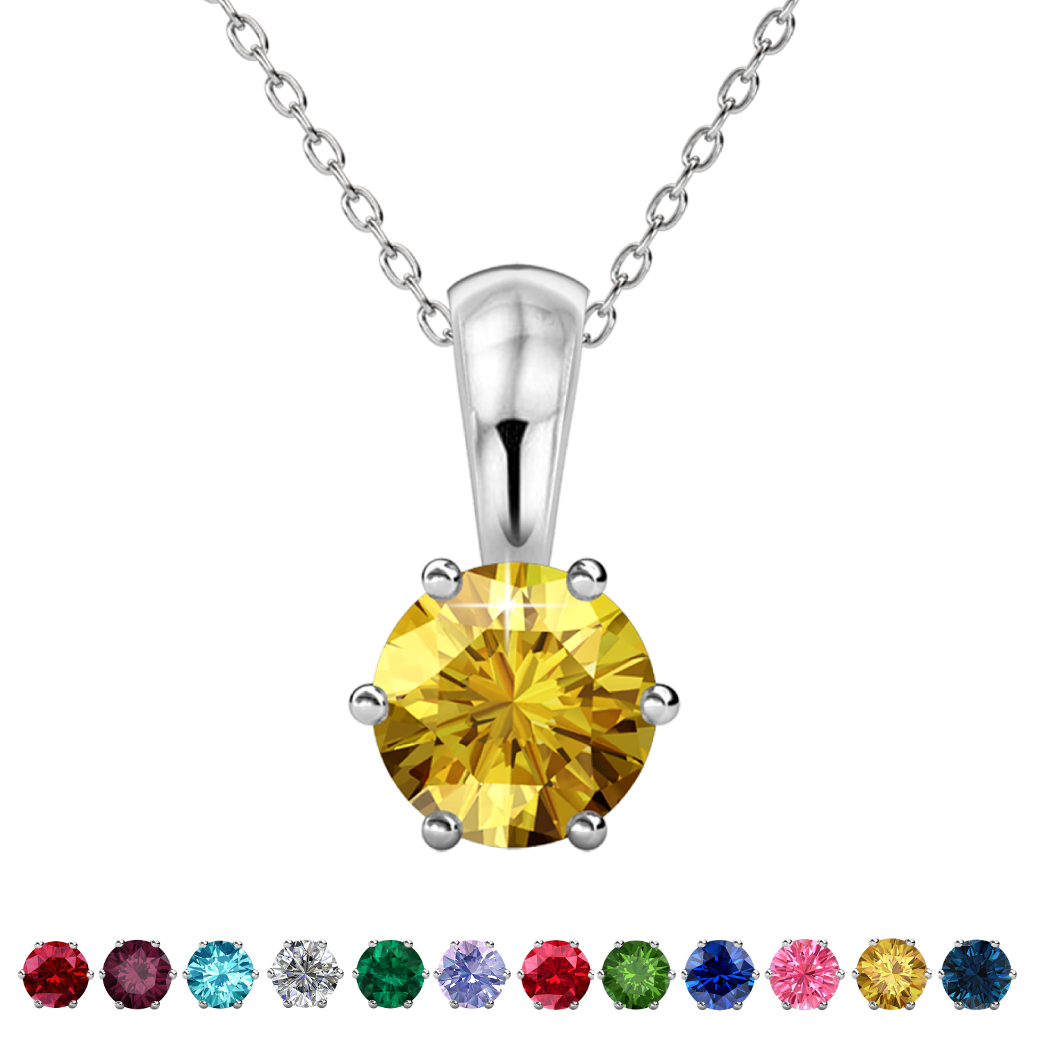 Birthstone Necklace 18k White Gold Plated Solitaire Necklace with 1CT Swarovski Crystal