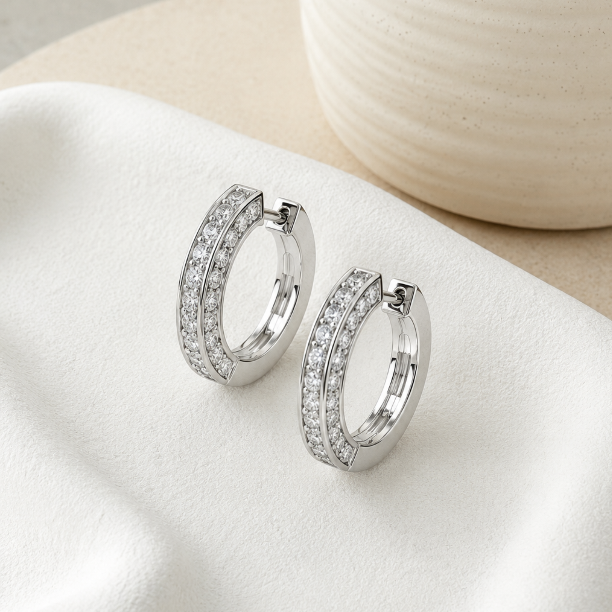 Viviana 18k White Gold Plated 17mm Hoop Earrings with Swarovski Crystals - FAB FAV