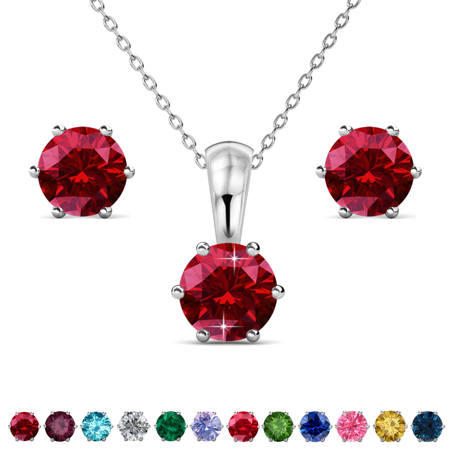 Birthstone 18k White Gold Plated Stud Earrings and Necklace Set with 1CT Swarovski Crystals