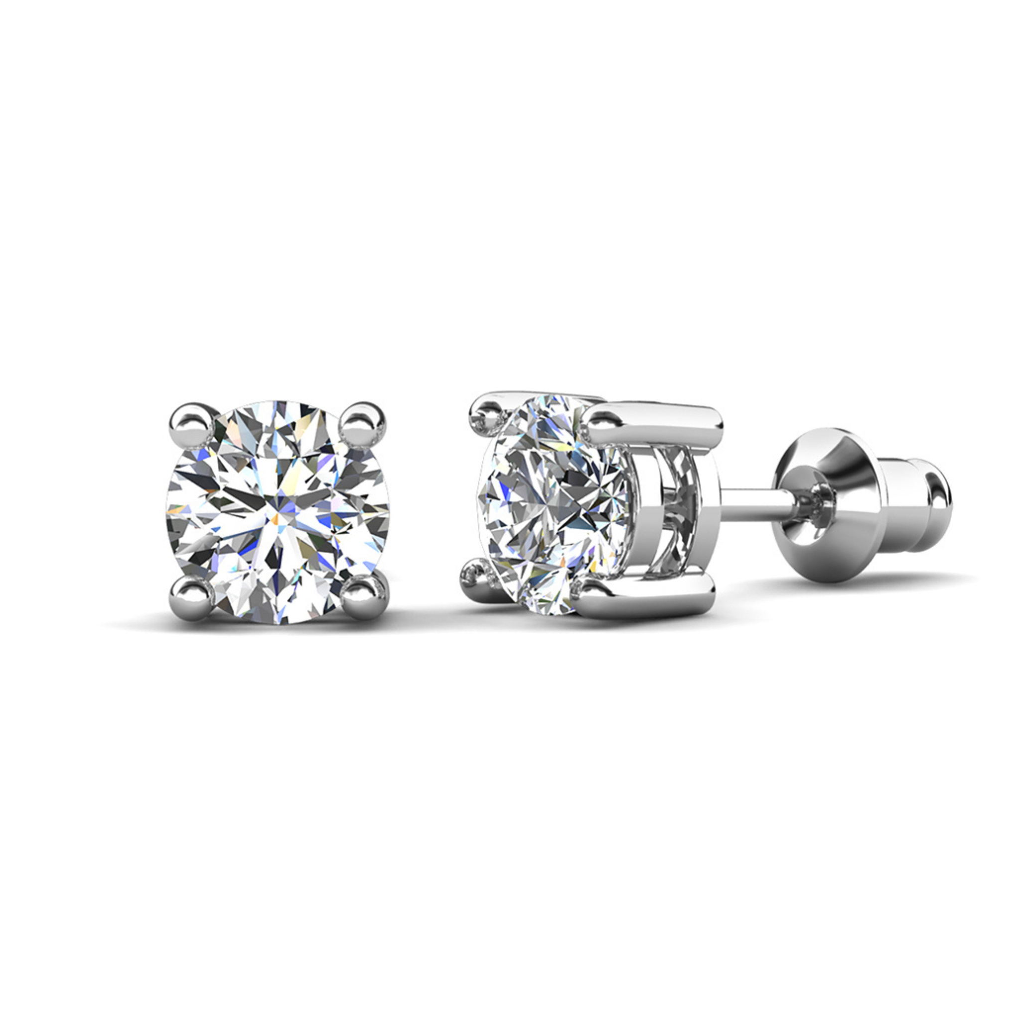 Mia 18k White Gold Plated Sterling Silver Stud Earrings with Simulated Diamond Crystals