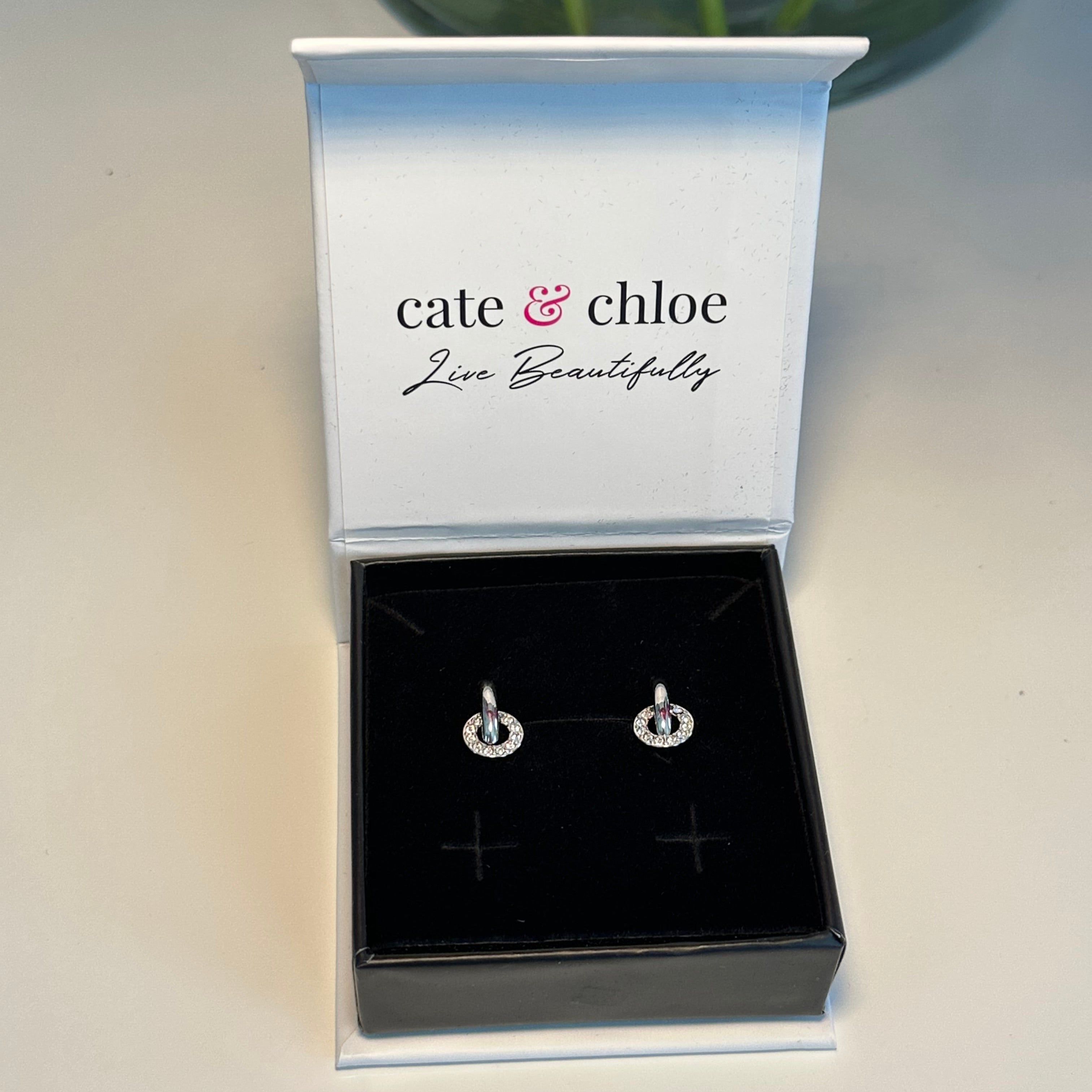 Nala 18k White Gold Plated 14mm Hoop Earrings with Swarovski Crystals