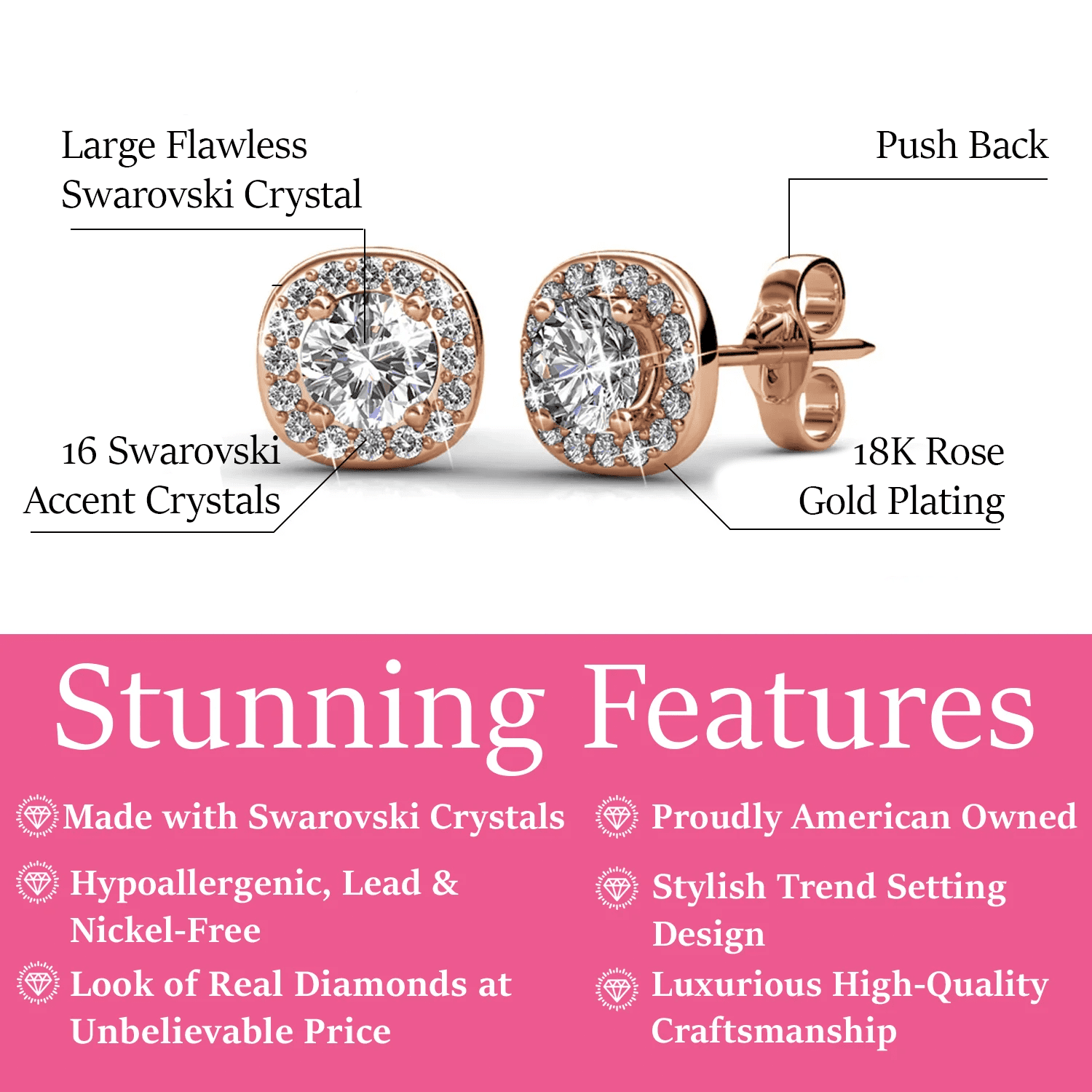 Ruth 18k White Gold Plated Halo Stud Earrings with Swarovski Crystals