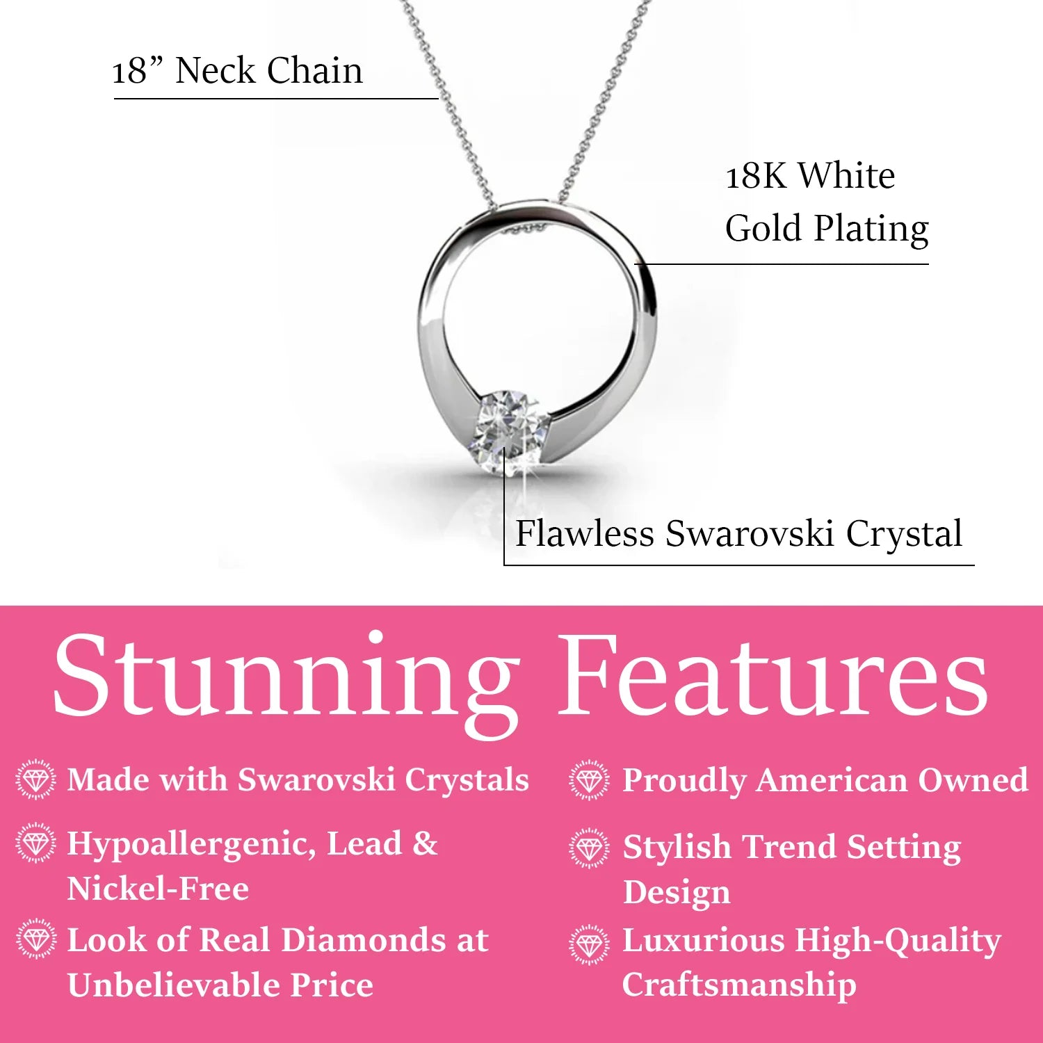 Dahlia 18k White Gold Plated Necklace with Simulated Diamond Crystal