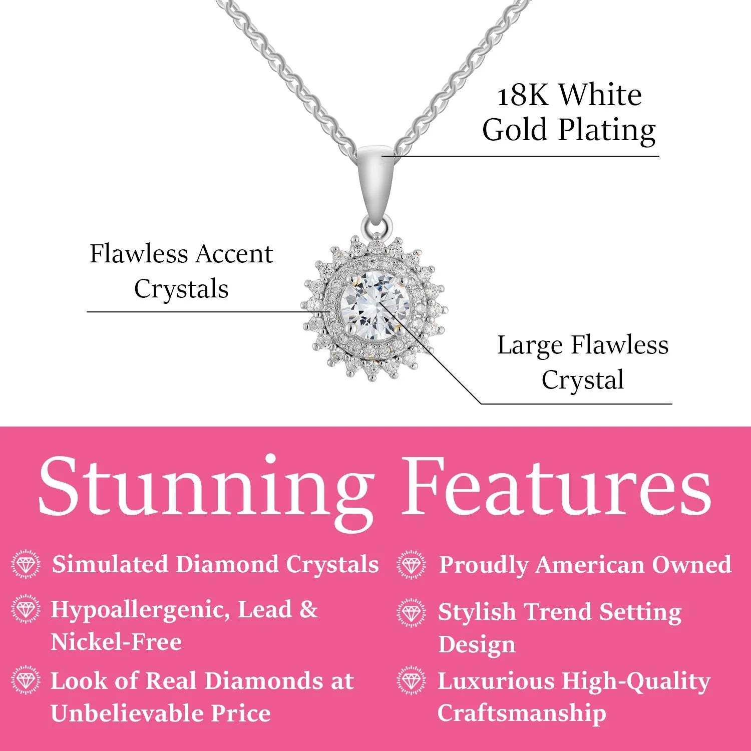 Cordelia 18k White Gold Plated Silver Pendant Necklace with Simulated Diamond Crystals