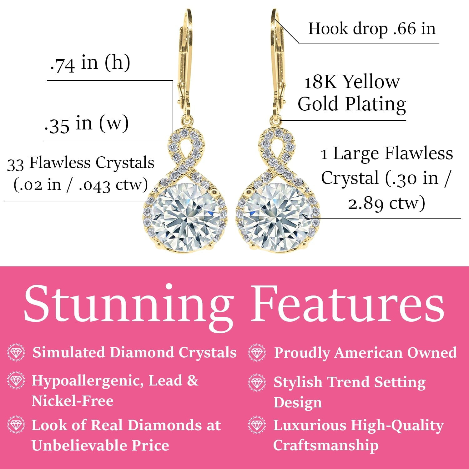 Alessandra 18k White Gold Plated Infinity Drop Earrings with Simulated Diamond Crystals