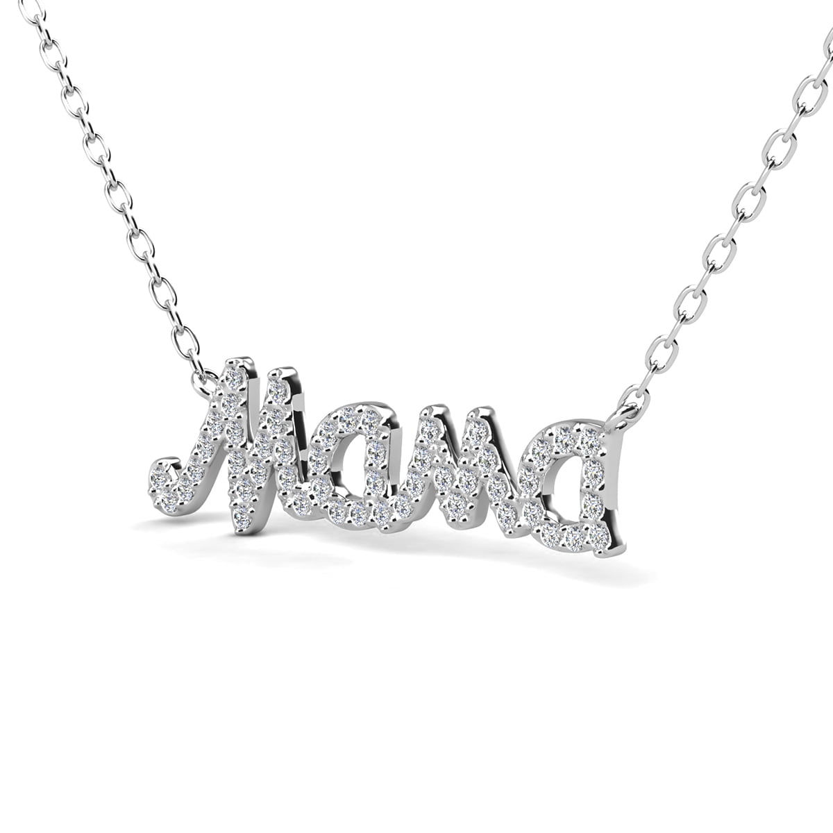 Dorothy 18k White Gold Plated Mama Necklace with Swarovski Crystals & Heartfelt Message for Mom