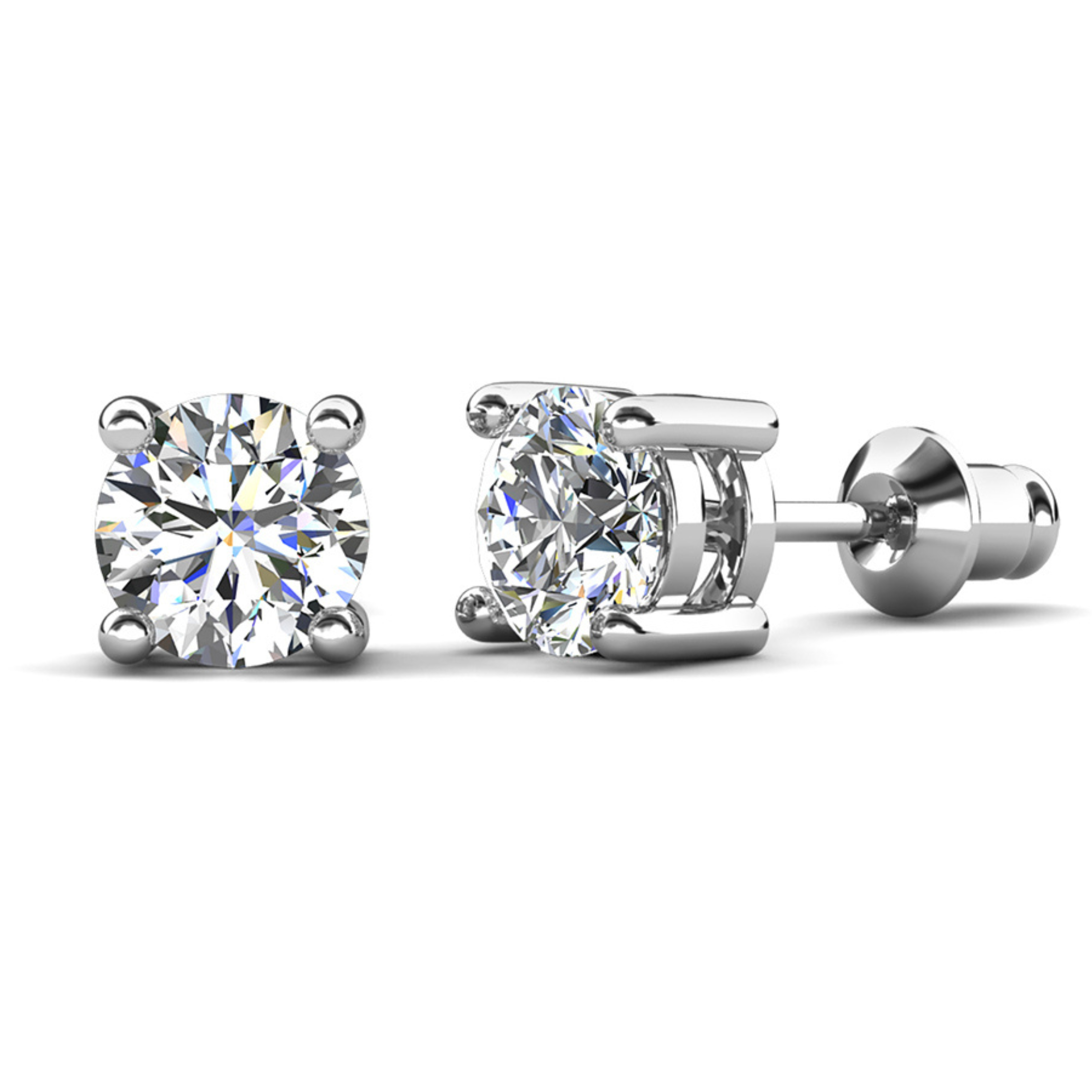Mia 18k White Gold Plated Sterling Silver Stud Earrings with Simulated Diamond Crystals