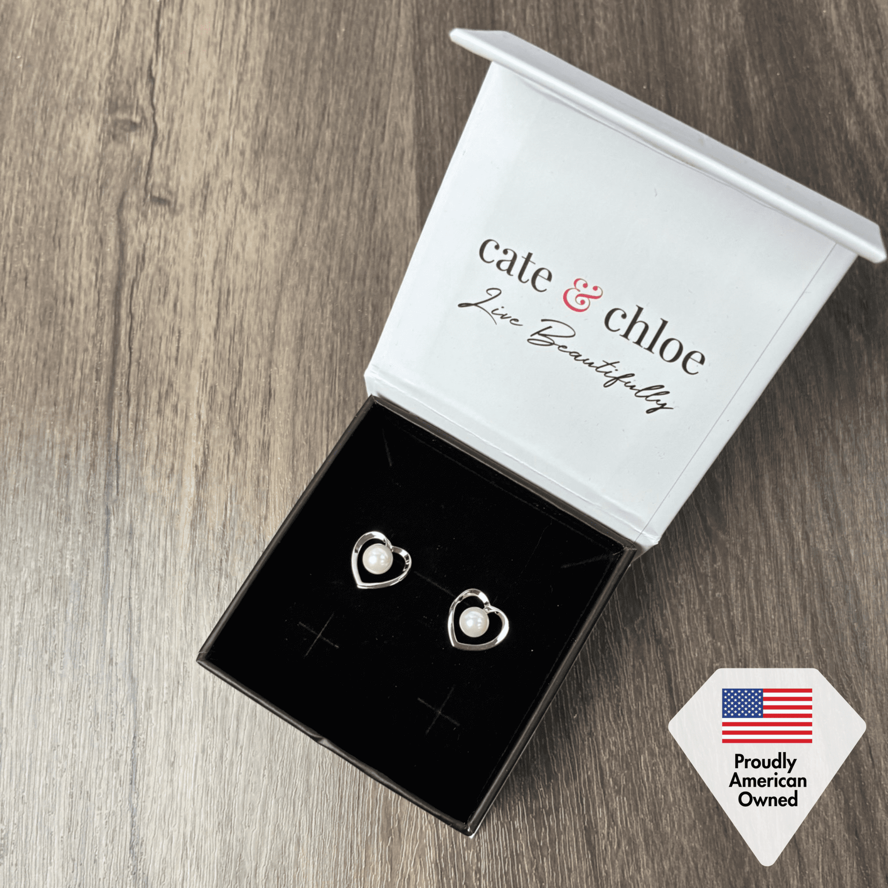 Harley 18k White Gold Plated Heart Stud Earrings with Shell Pearls