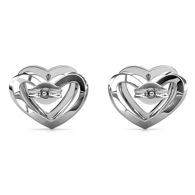 Cathy 18k White Gold Plated Heart Stud Earrings with Swarovski Crystals