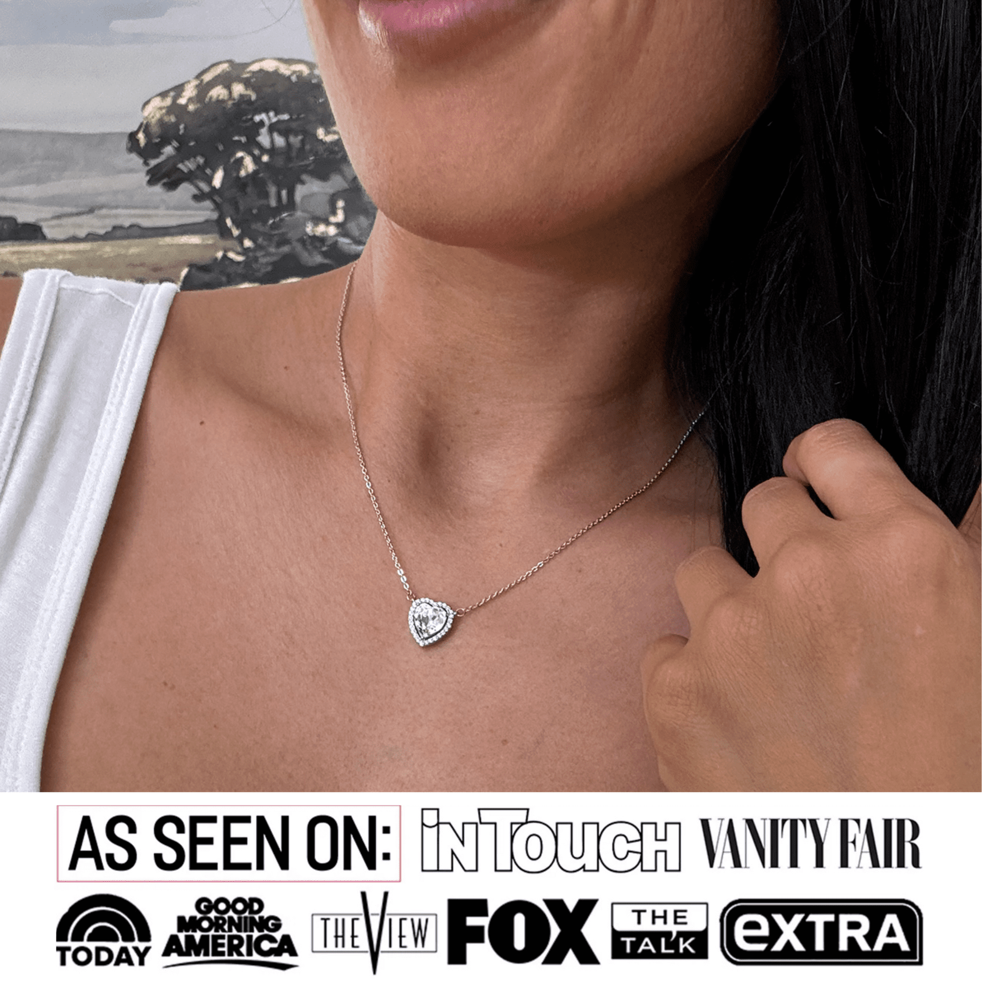 Tara 18k White Gold Plated Halo Heart Pendant Necklace with Swarovski Crystals