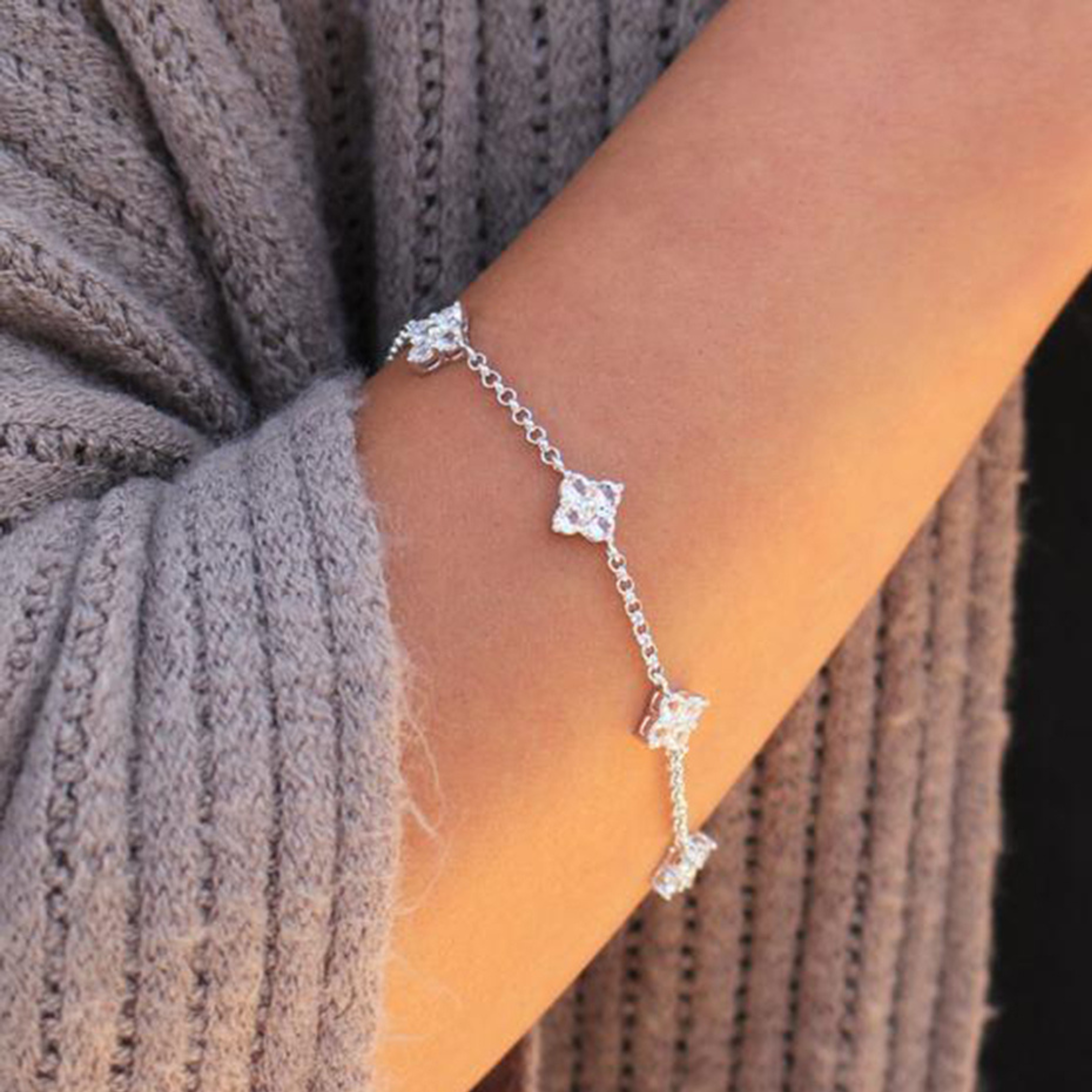 Adeline 18k White Gold Plated Station Bracelet with Swarovski Crystals - FAB FAV