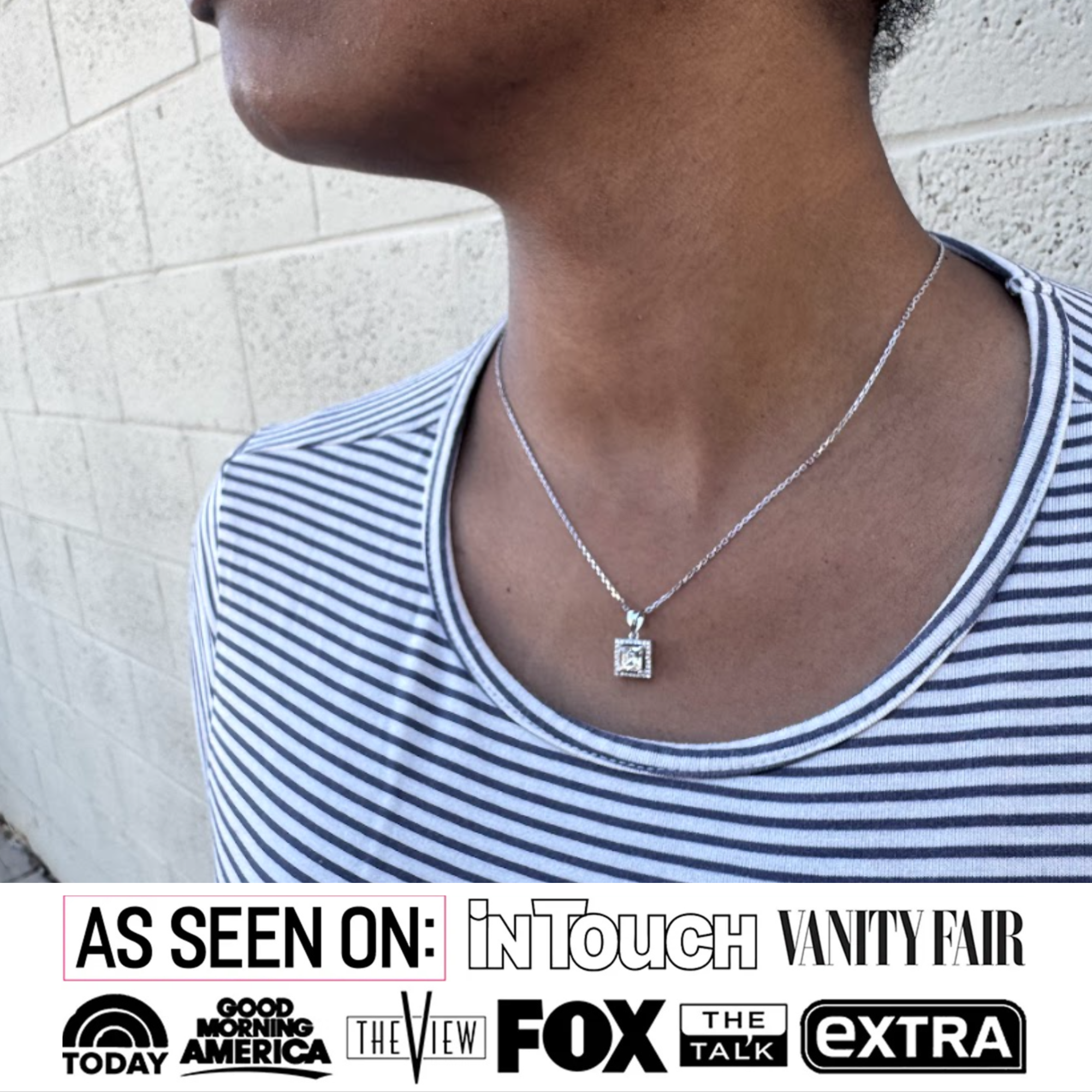 Ekatrina 18k White Gold Plated Halo Pendant Necklace with Sparkling Square Cut Swarovski Crystal - FAB FAV