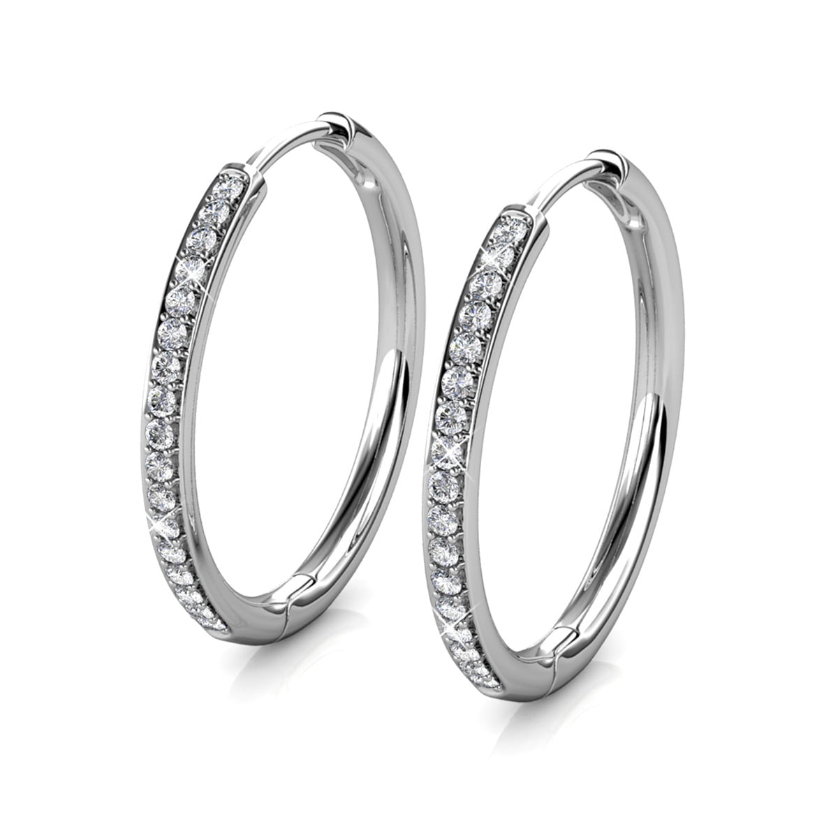 Leslie 18k White Gold Plated 38mm Hoop Earrings with Swarovski Crystals