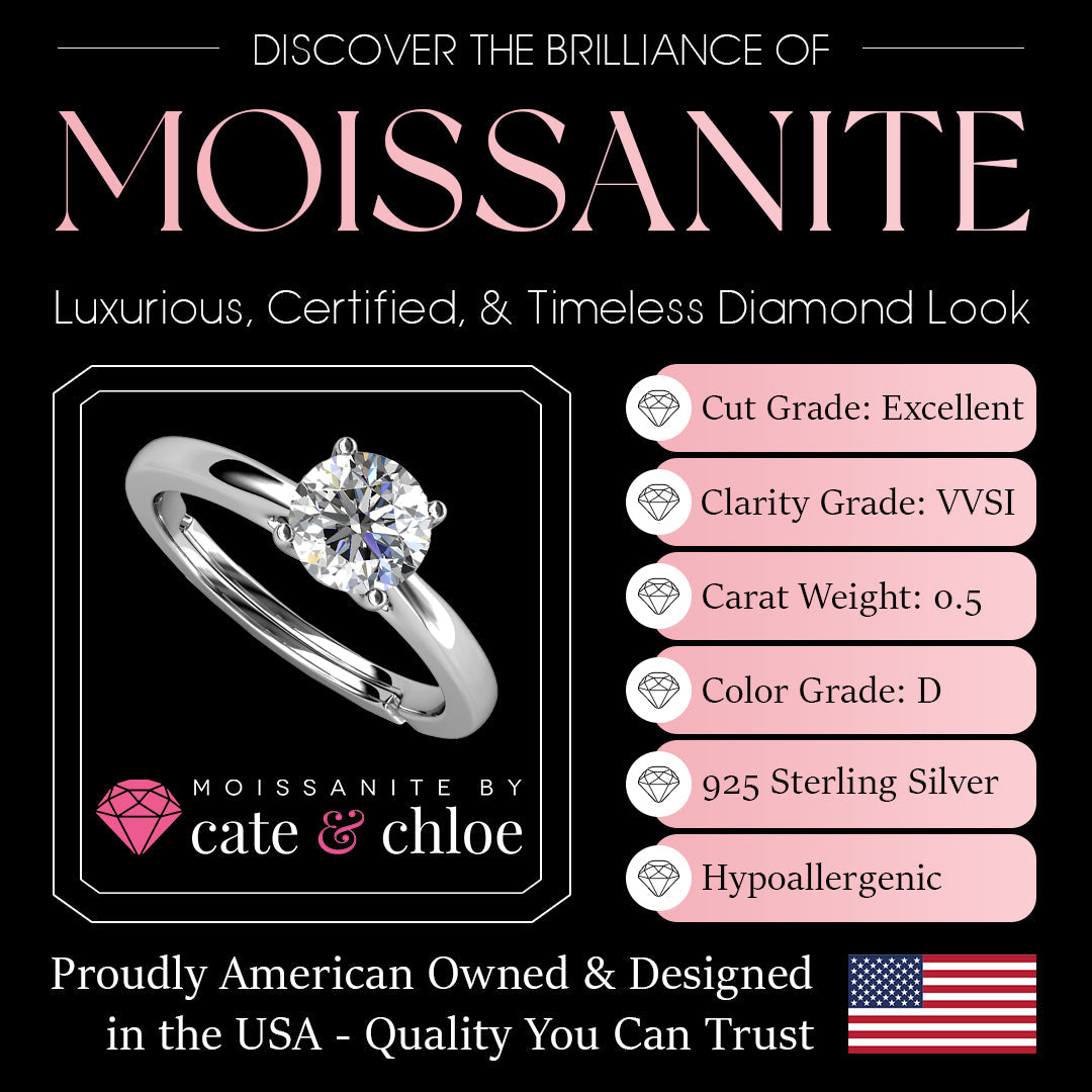 Moissanite by Cate & Chloe Abigail Sterling Silver Ring with Moissanite Crystals