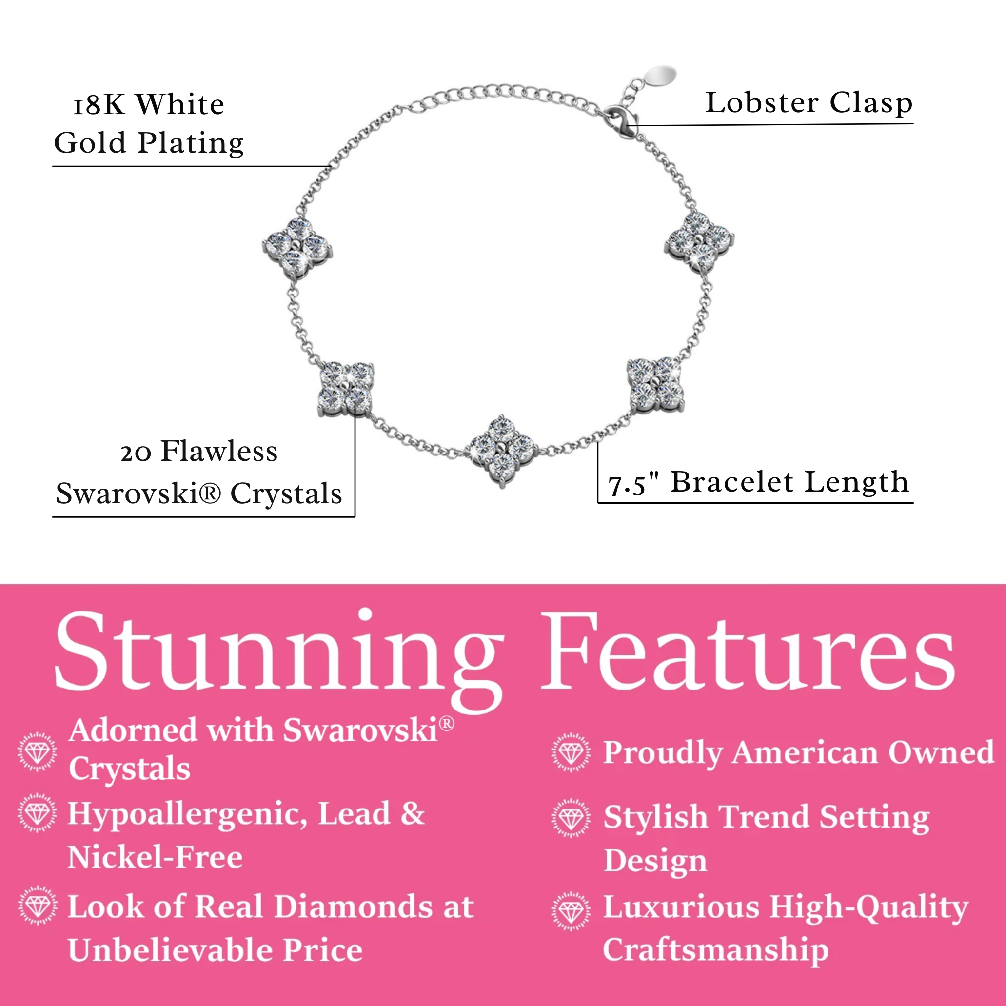 Adeline 18k White Gold Plated Station Bracelet with Swarovski Crystals