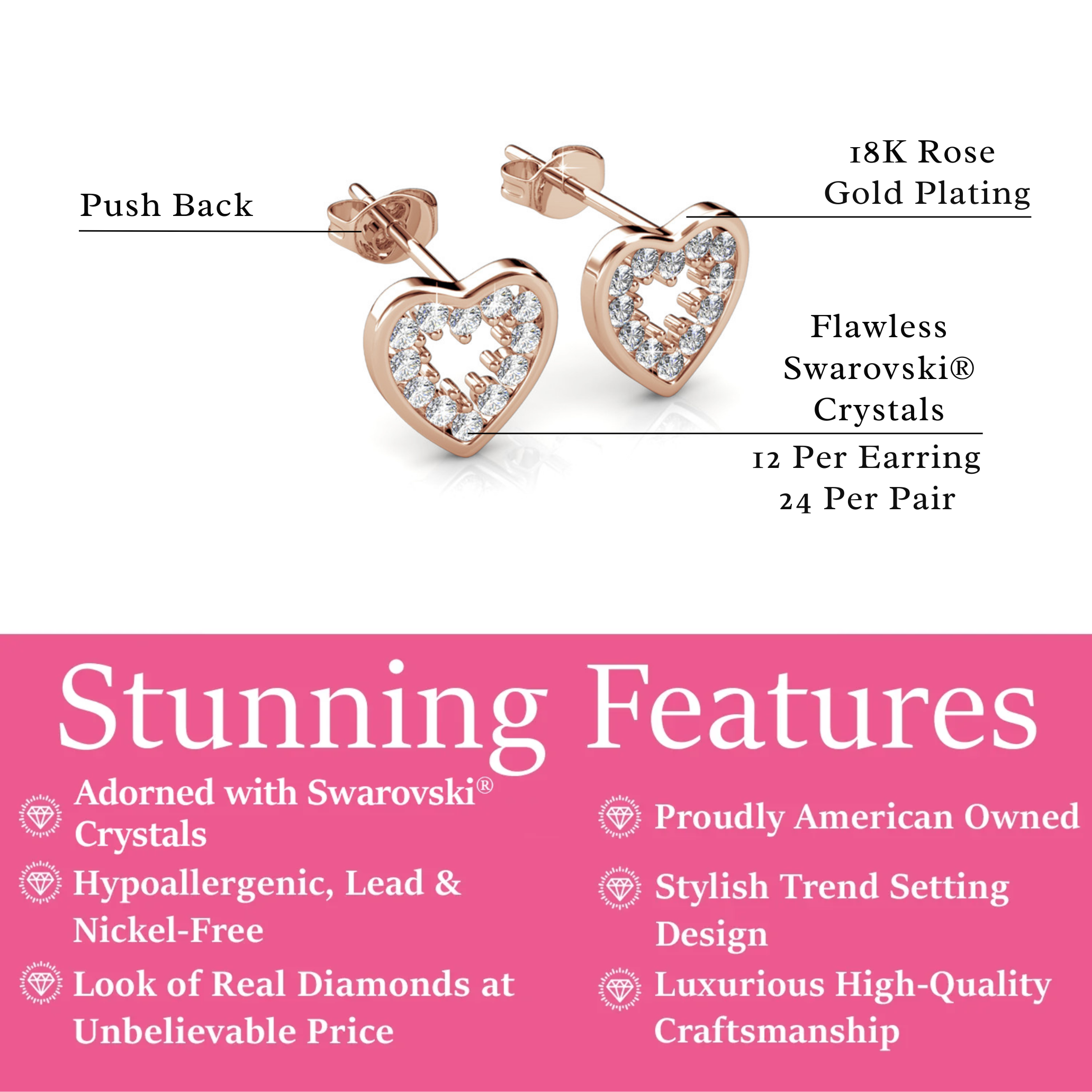Ainsley 18k White Gold Plated Heart Earrings with Swarovski Crystals
