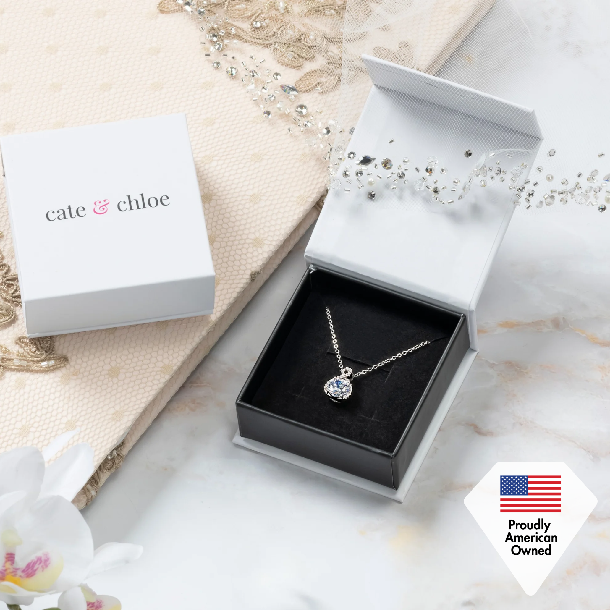 Alessandra 18k White Gold Plated Infinity Halo Pendant Necklace with Simulated Diamond Crystals