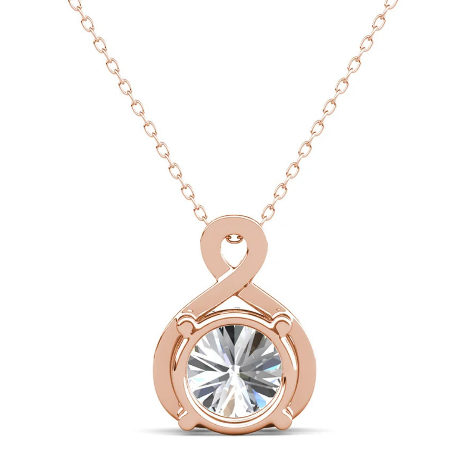 Alessandra 18k White Gold Plated Infinity Halo Pendant Necklace with Simulated Diamond Crystals