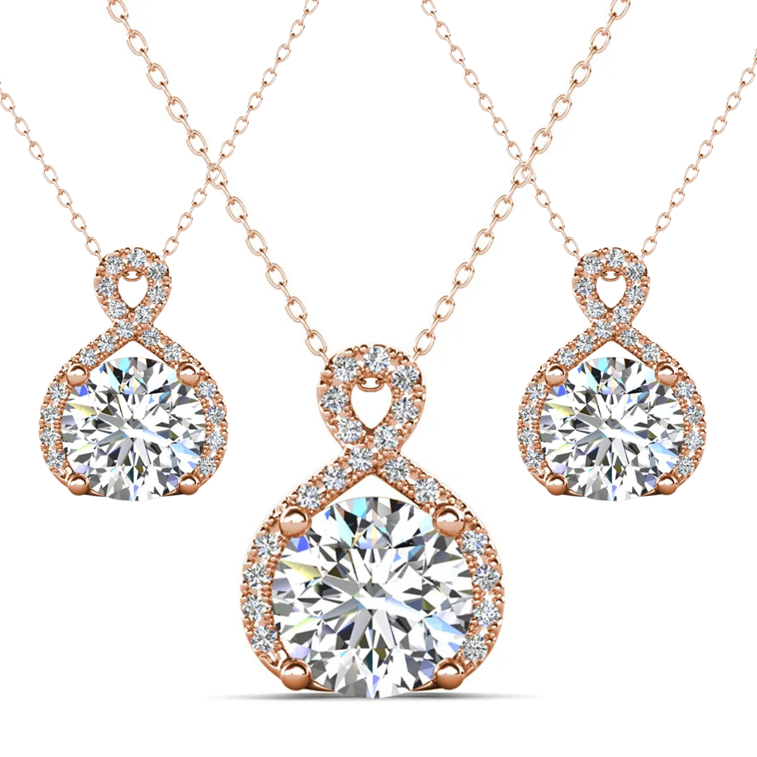 Alessandra 18k White Gold Plated Infinity Halo Pendant Necklace with Simulated Diamond Crystals