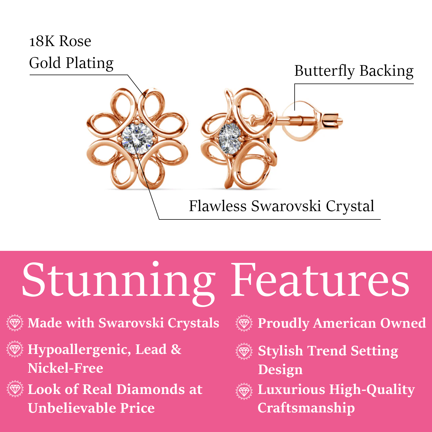 Alexis 18k White Gold Plated Flower Stud Earrings with Swarovski Crystal - Fab Friday Sale