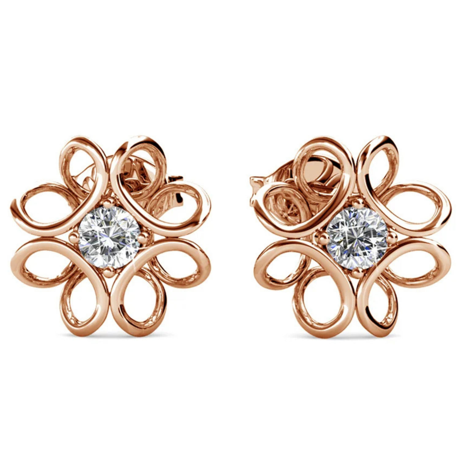 Alexis 18k White Gold Plated Flower Stud Earrings with Swarovski Crystals