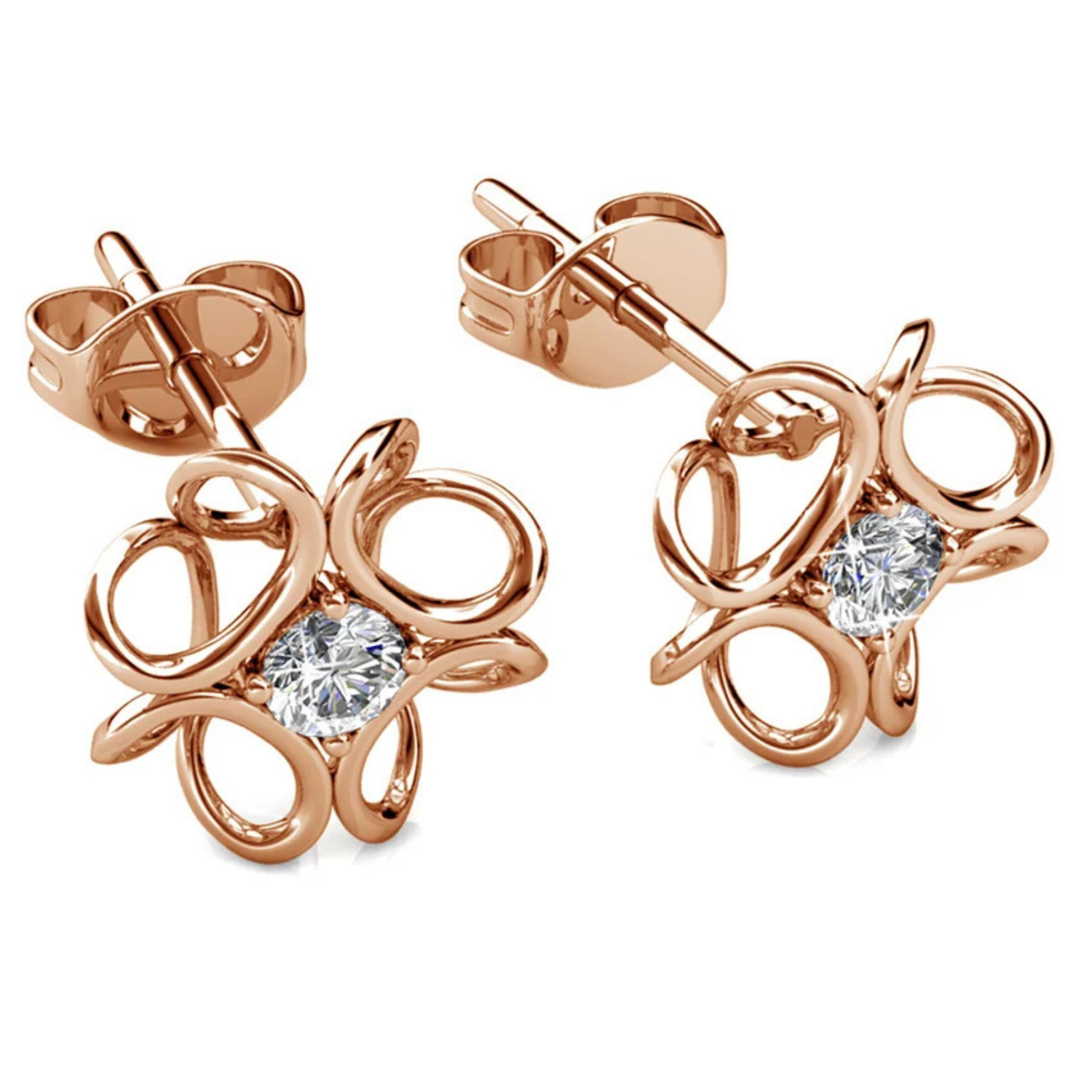 Alexis 18k White Gold Plated Flower Stud Earrings with Swarovski Crystals