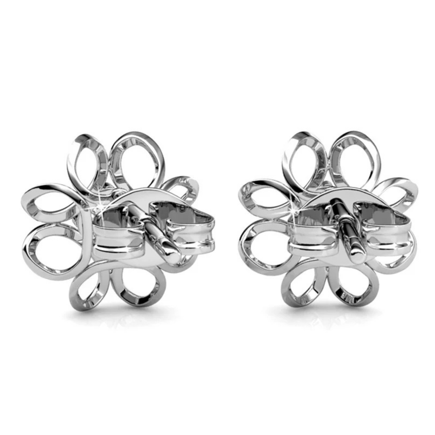 Alexis 18k White Gold Plated Flower Stud Earrings with Swarovski Crystals