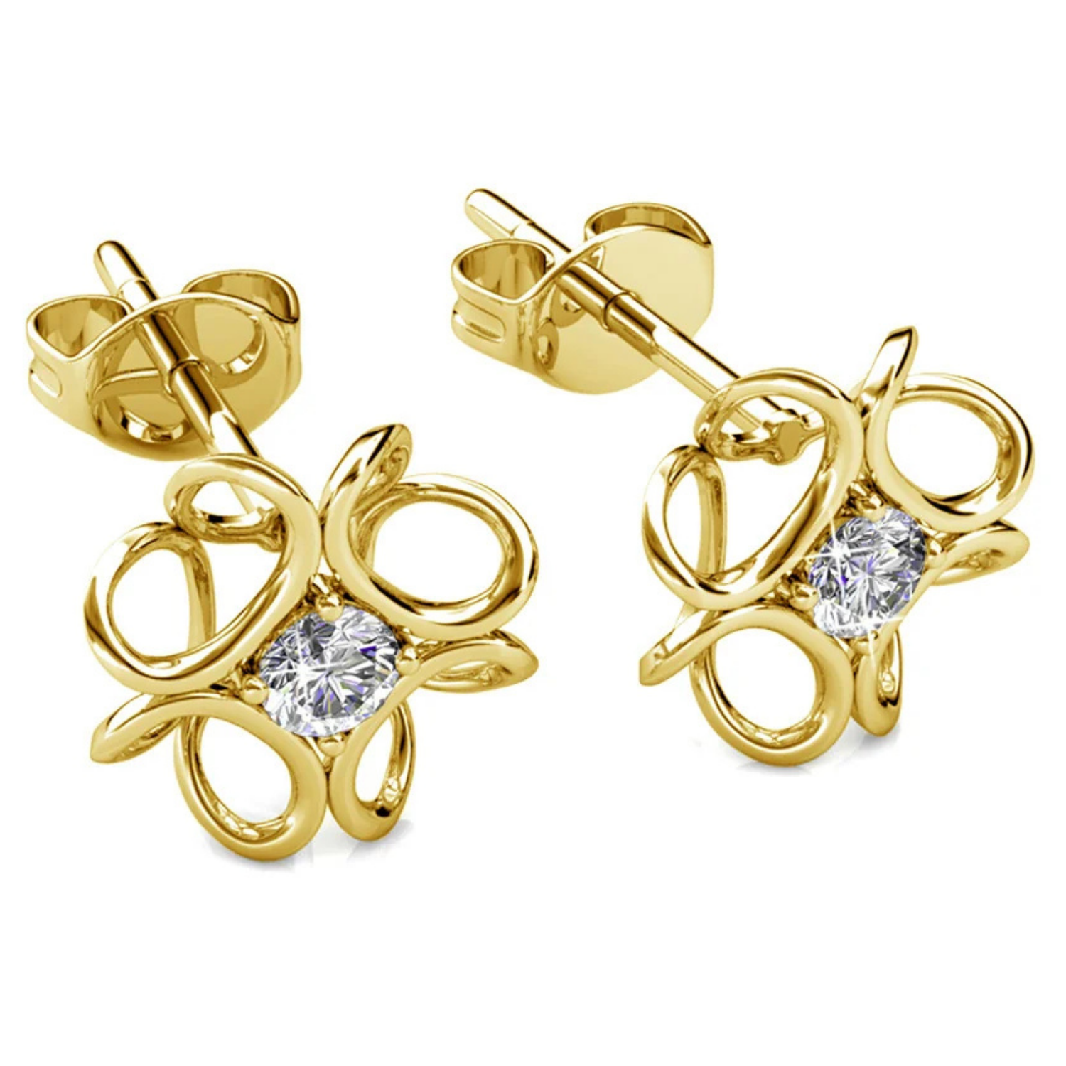 Alexis 18k White Gold Plated Flower Stud Earrings with Swarovski Crystals