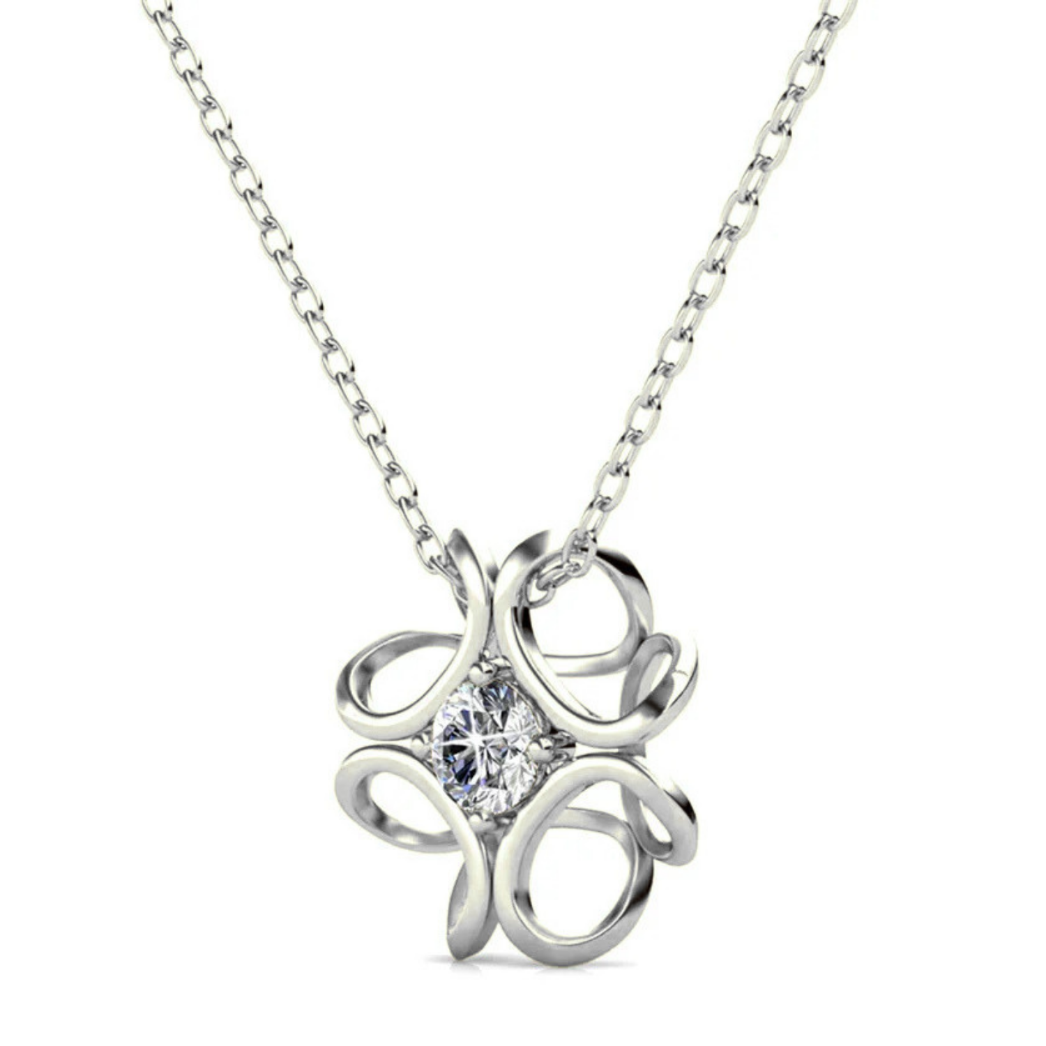 Alexis 18k White Gold Plated Flower Pendant Necklace with Swarovski Crystal