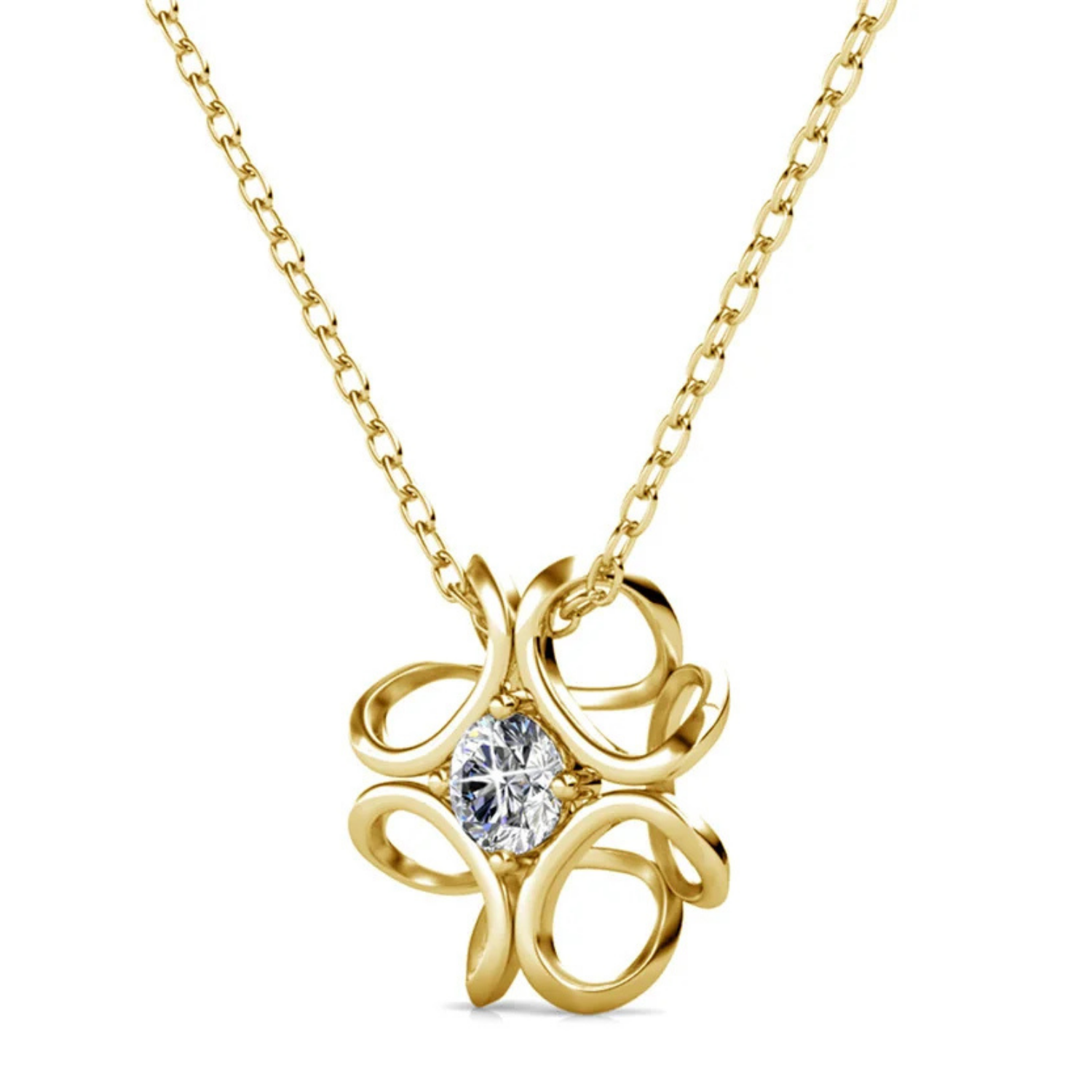 Alexis 18k White Gold Plated Flower Pendant Necklace with Swarovski Crystal