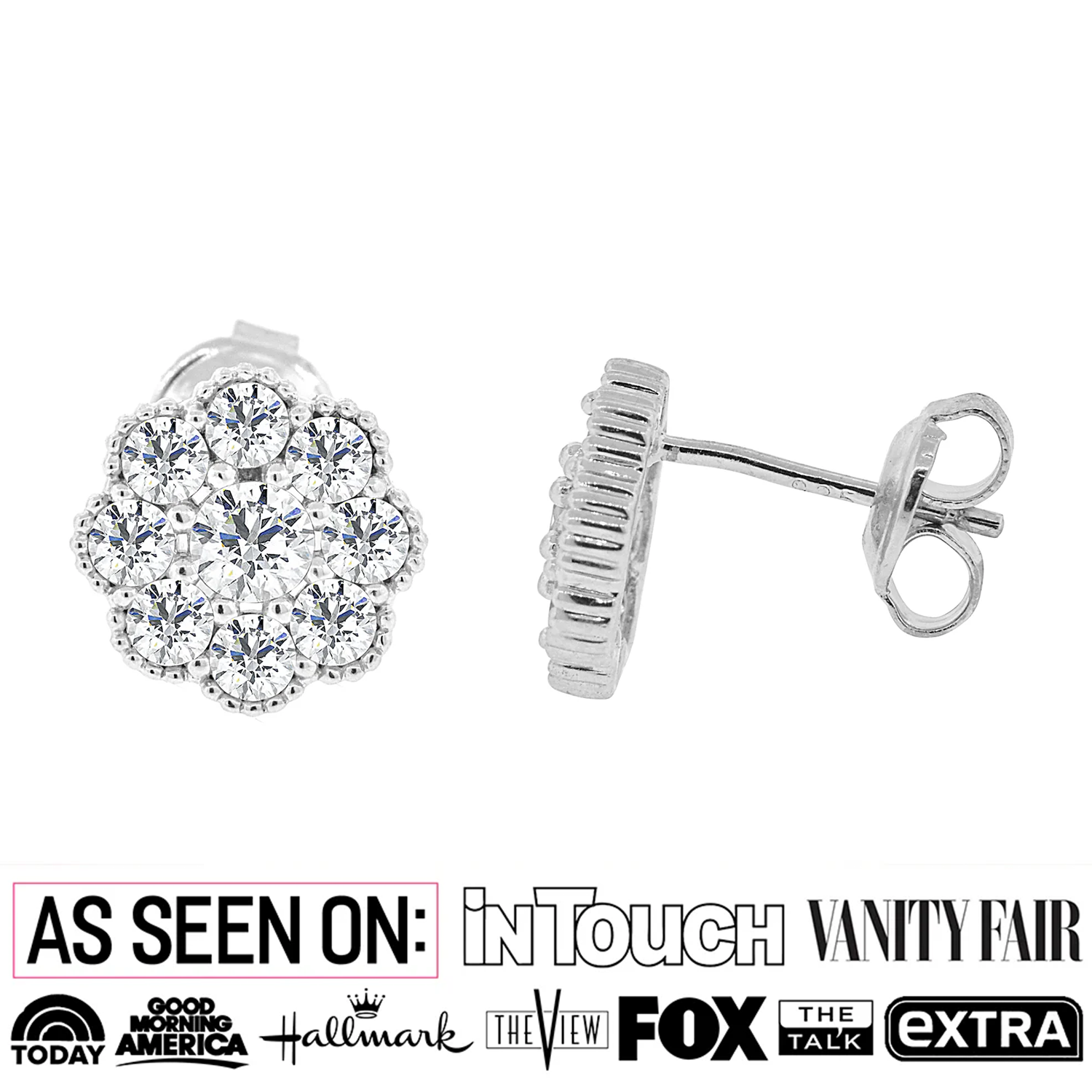 Alyssa 18k White Gold Plated Sterling Silver Flower Stud Earrings with Simulated Diamond Crystals