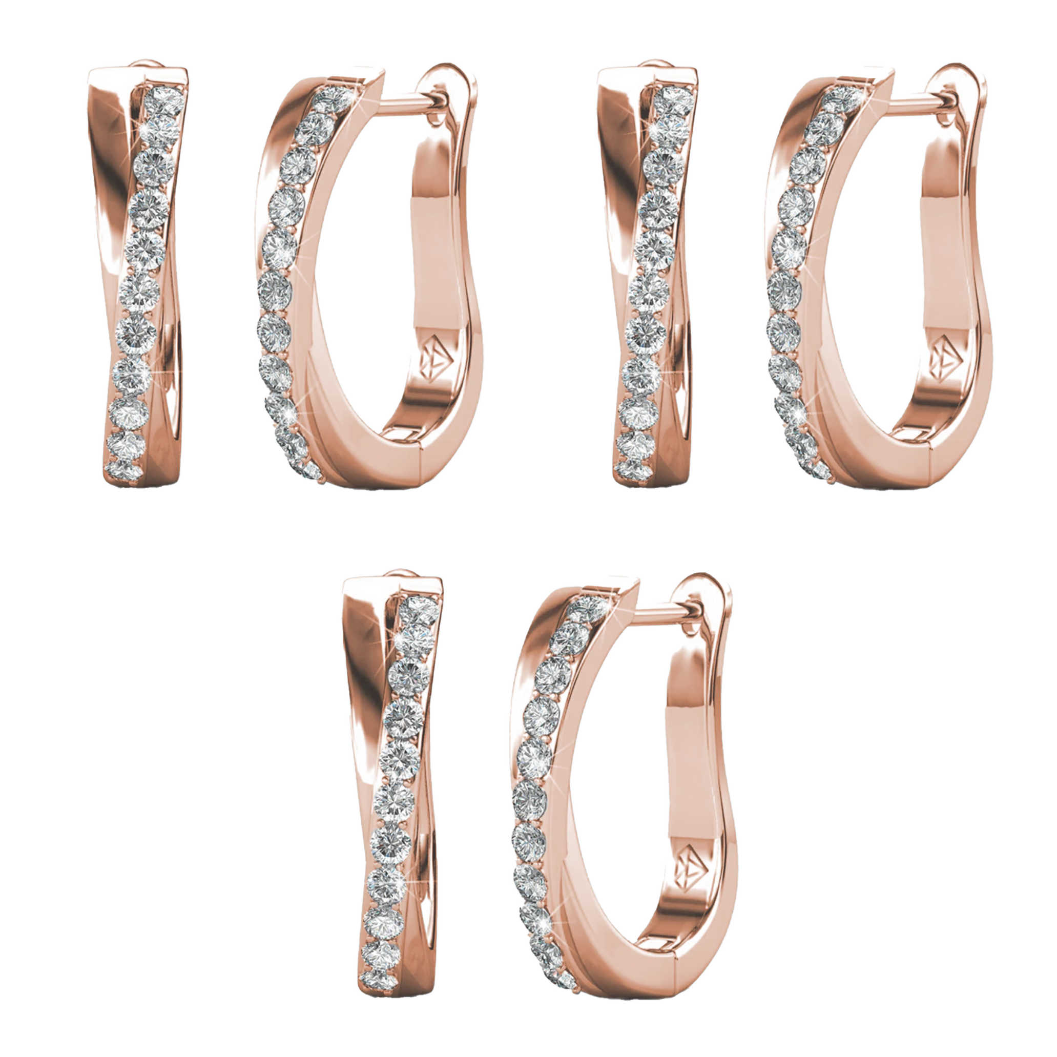 Amaya 18k Gold Plated 16mm Hoop Earrings with Swarovski Crystals (3 Pair Set)