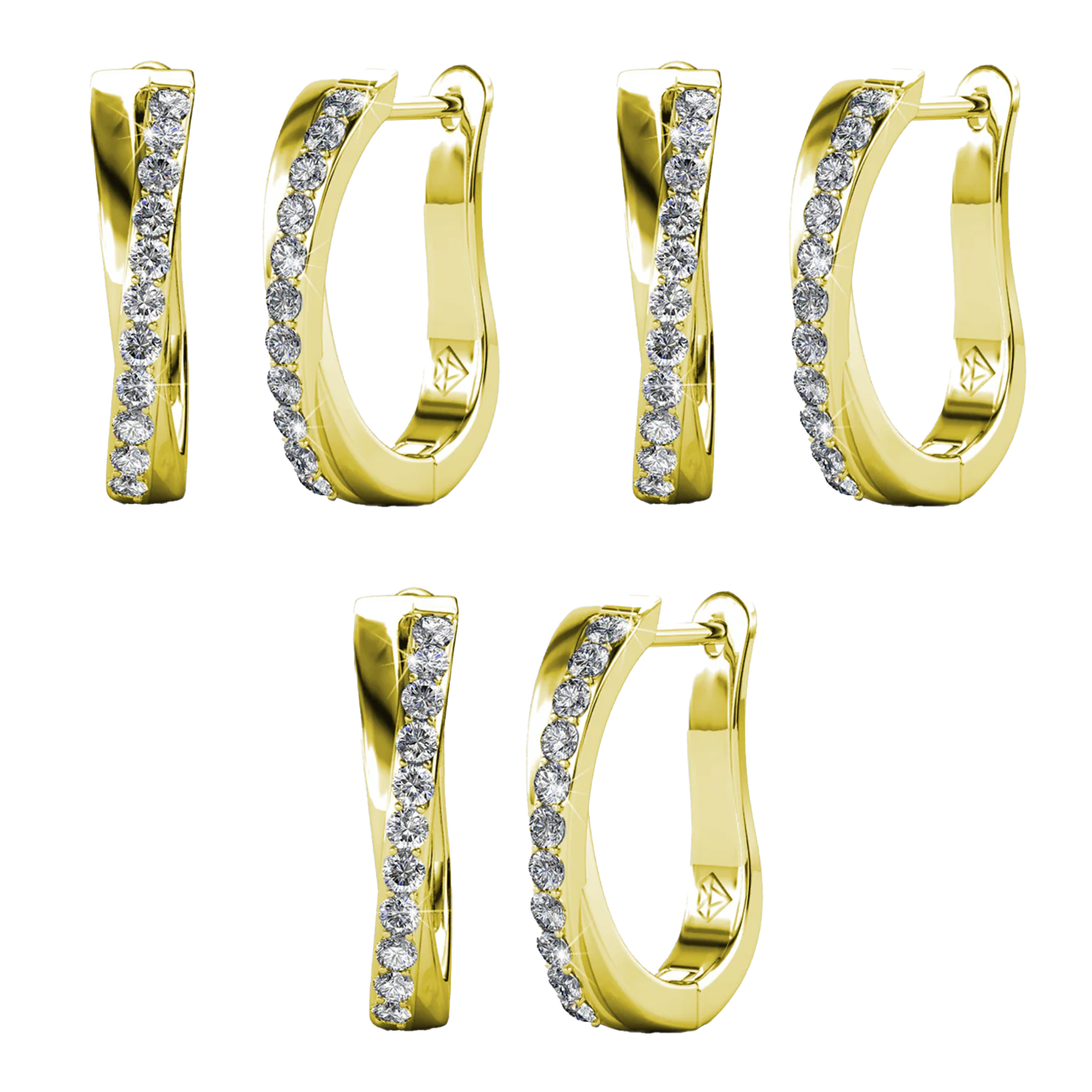 Amaya 18k Gold Plated 16mm Hoop Earrings with Swarovski Crystals (3 Pair Set)