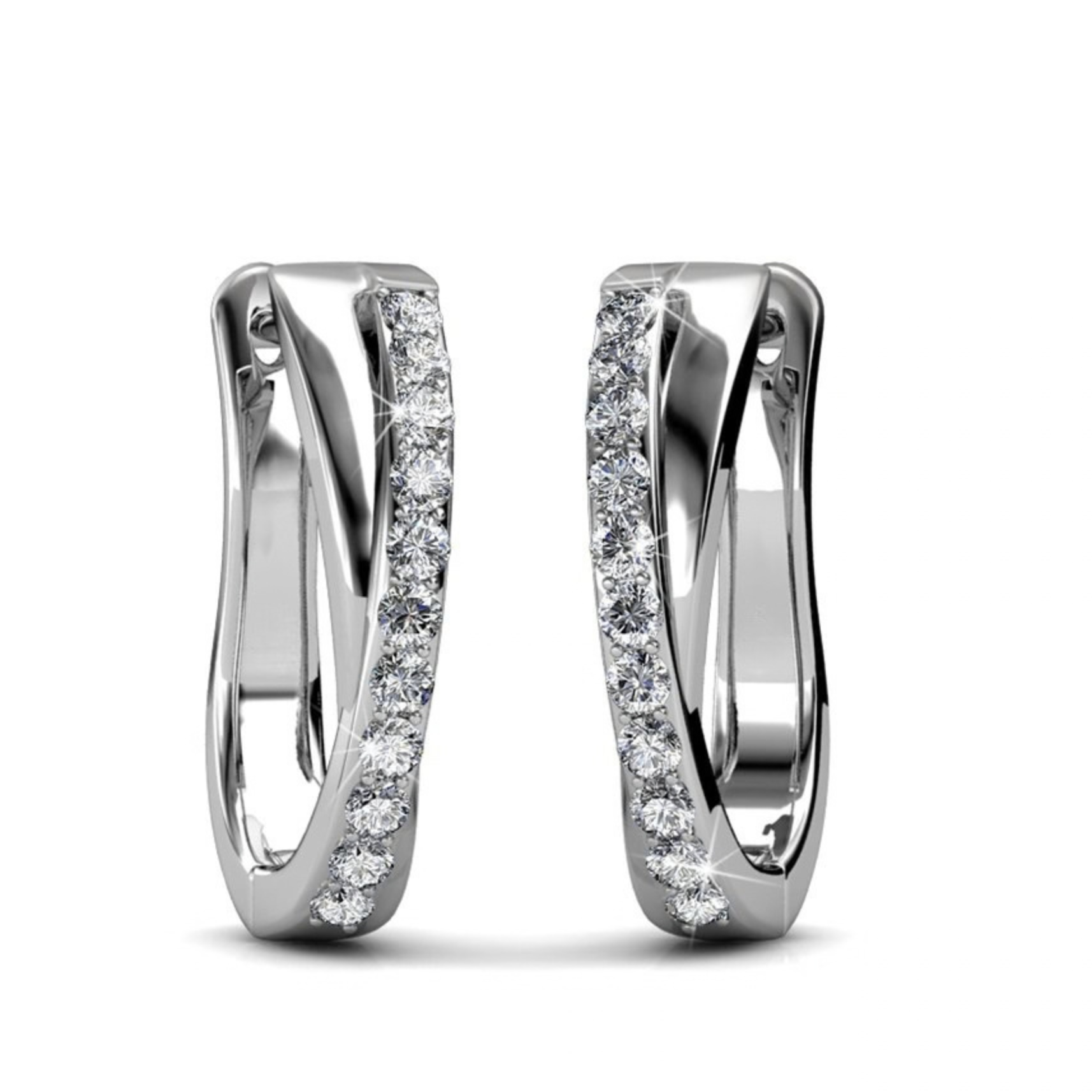 Amaya 18k White Gold Plated 16mm Twisted Hoop Earrings with Swarovski Crystals