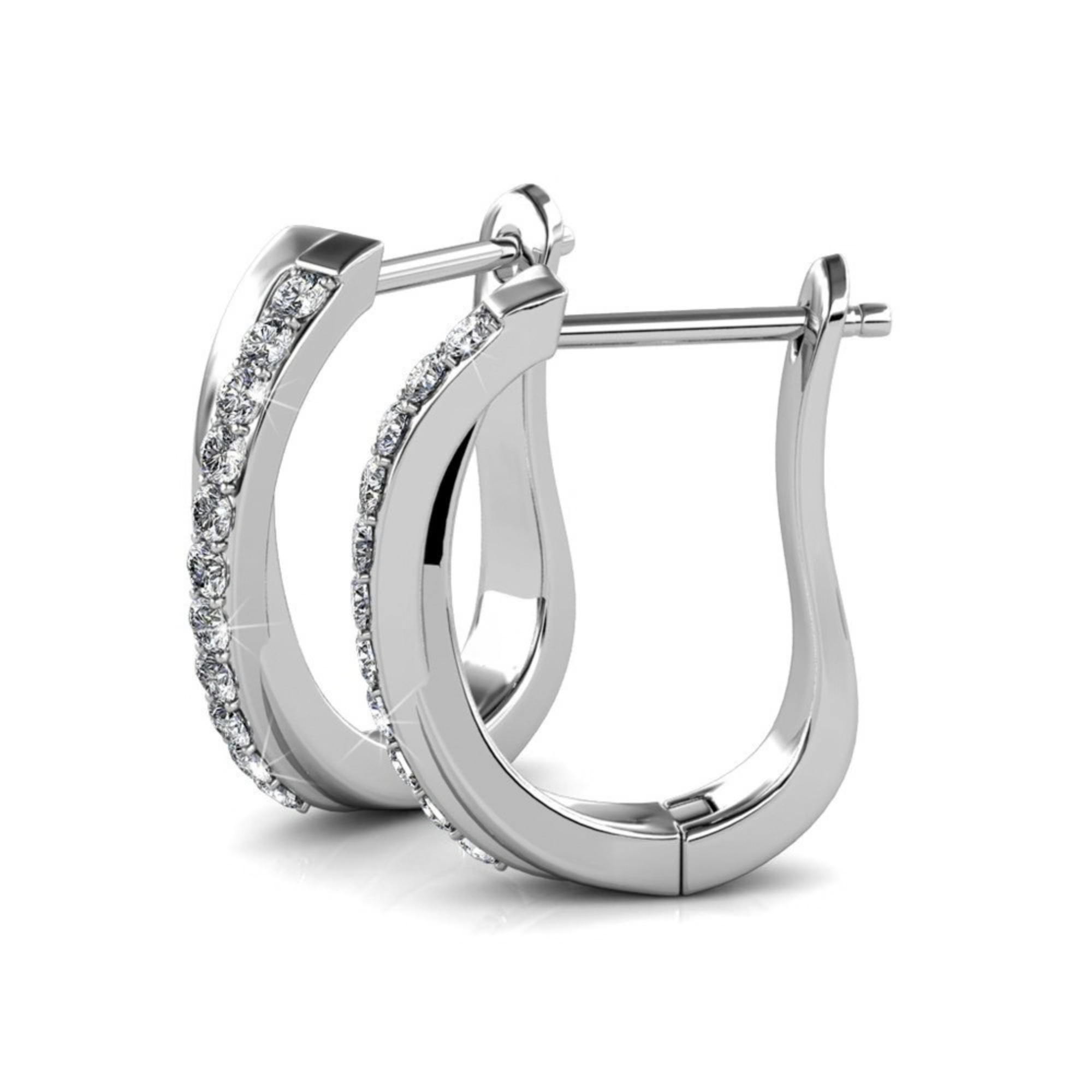 Amaya 18k White Gold Plated 16mm Twisted Hoop Earrings with Swarovski Crystals