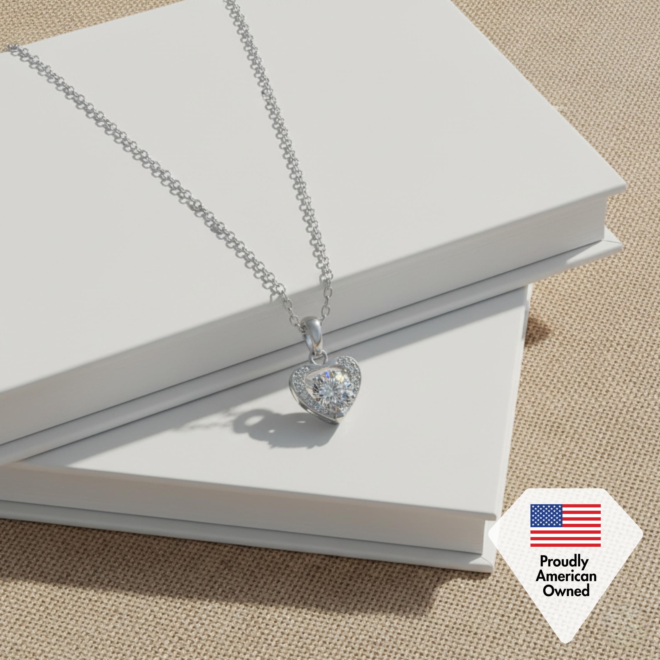 Amberly 18k White Gold Plated Heart Pendant Necklace with Solitaire Round Cut Swarovski Crystals