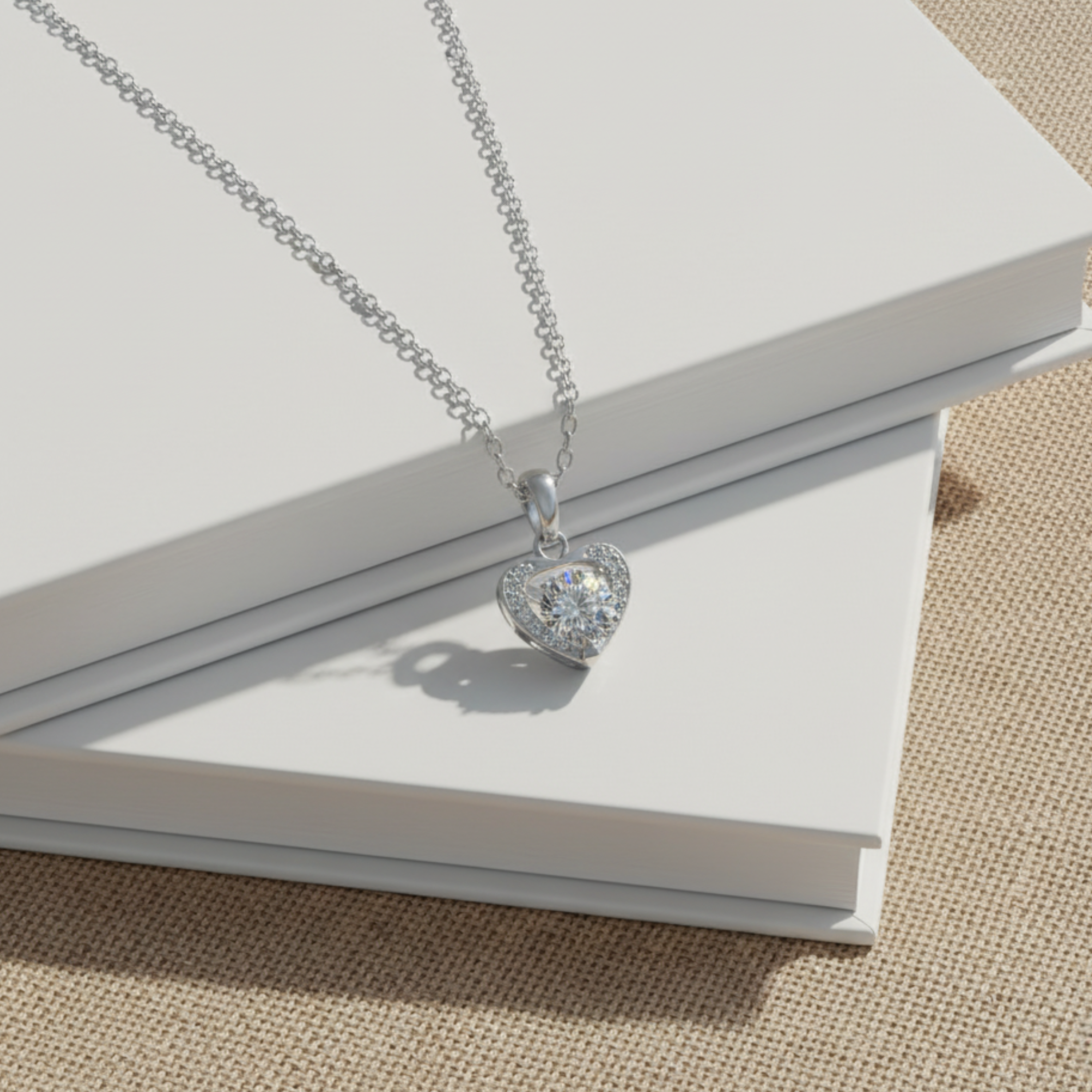 Amberly 18k White Gold Plated Heart Pendant Necklace with Solitaire Round Cut Swarovski Crystals - FAB FAV