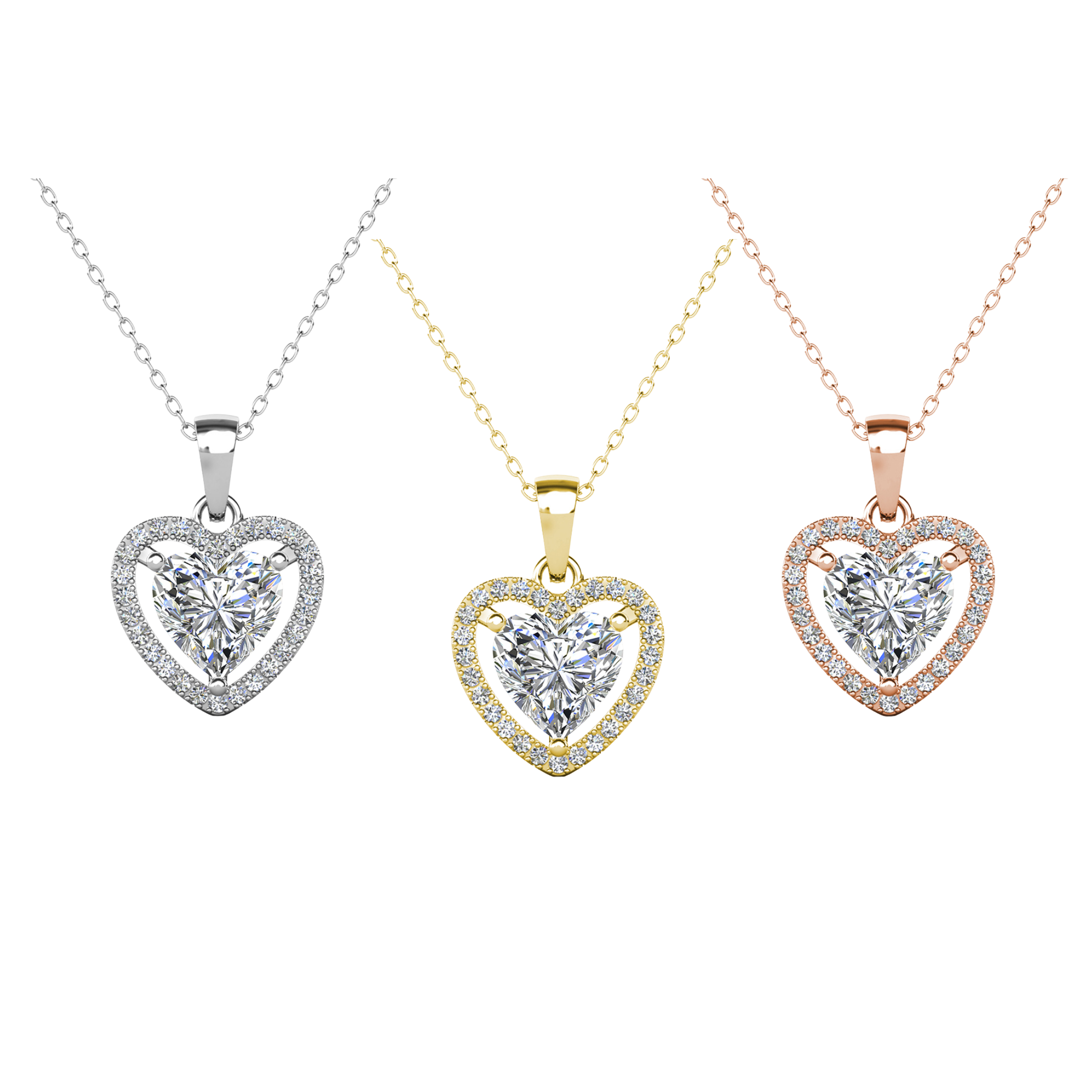 Pack of 3 - Amora 18k Gold Plated Heart Pendant Necklace with Simulated Diamond Crystals