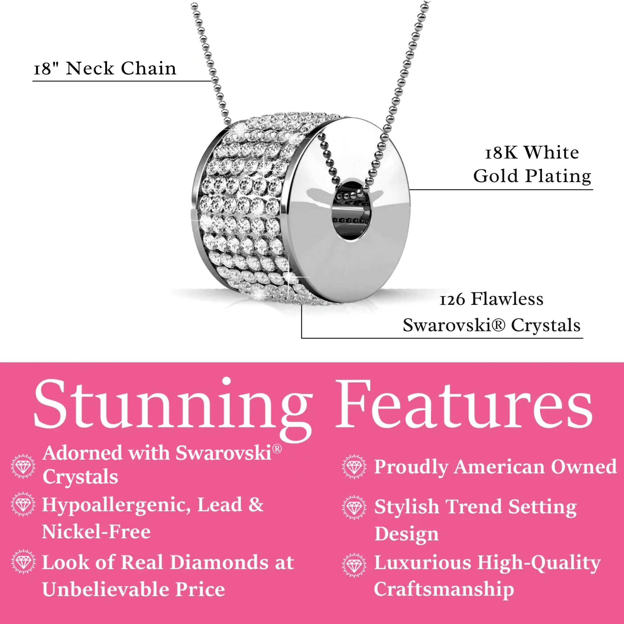 Anabelle 18k White Gold Plated Pendant Necklace with Swarovski Crystals