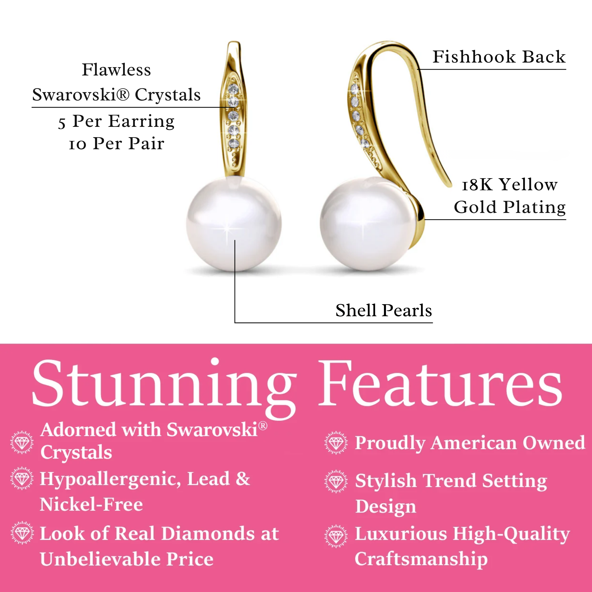 Ann 18k White Gold Freshwater Pearl Drop Earrings with Swarovski Crystals